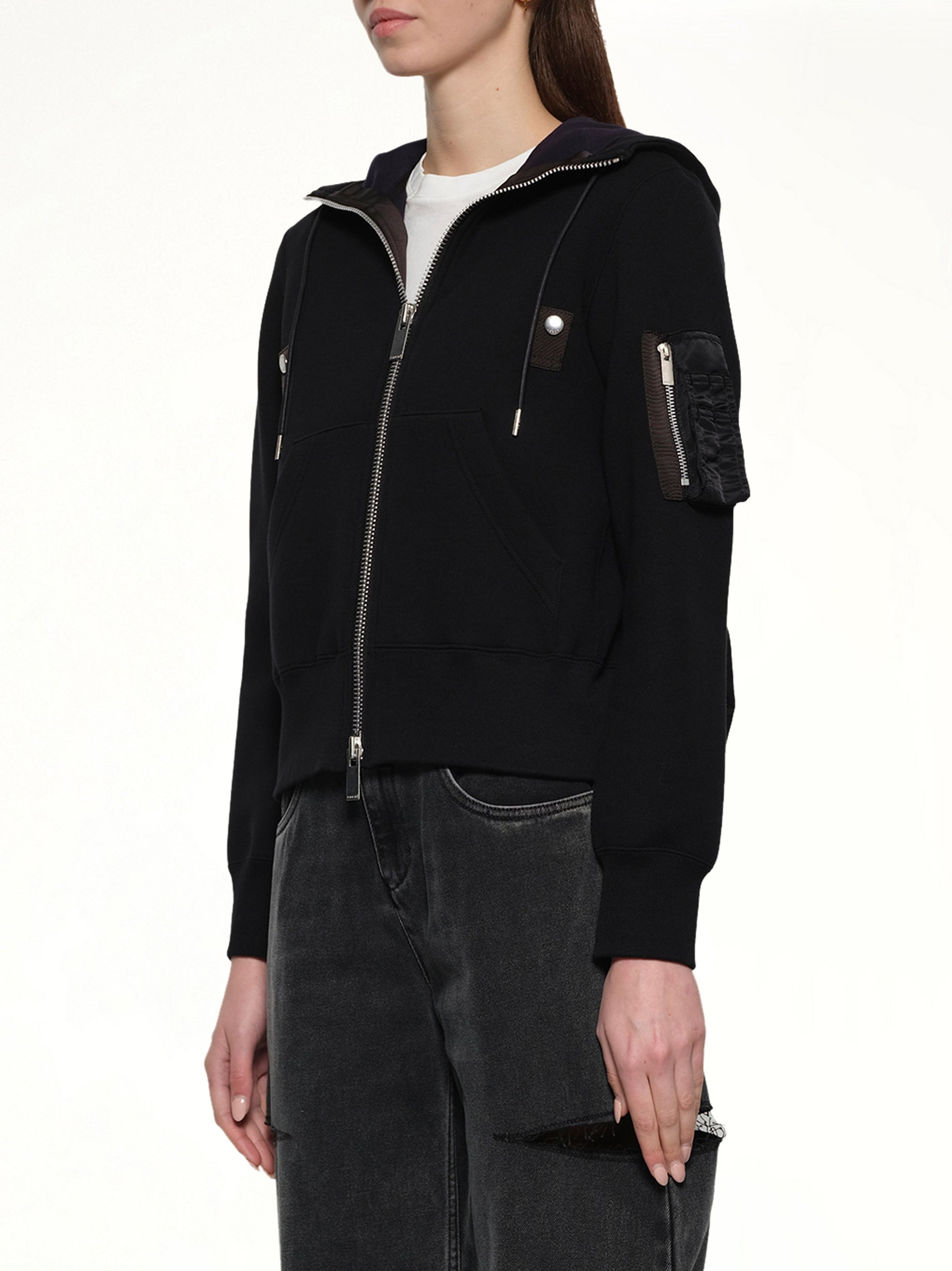 Sponge Sweat x Nylon Twill Hoodie in Black - 6