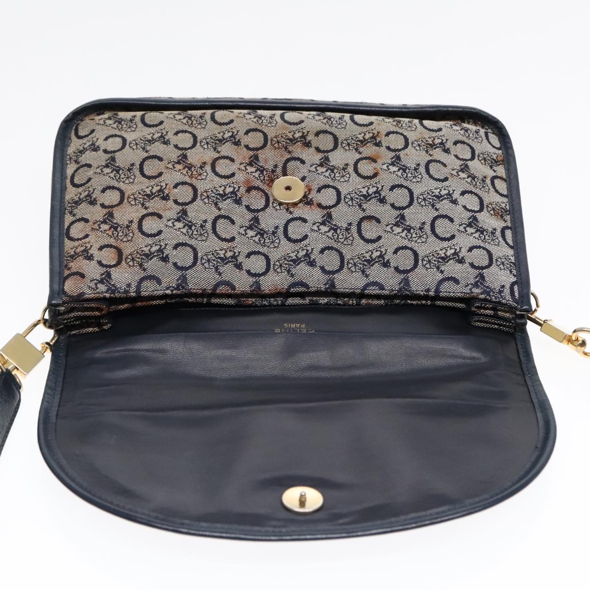 CELINE C Sulky Shoulder Bag Canvas Navy Gold - 10