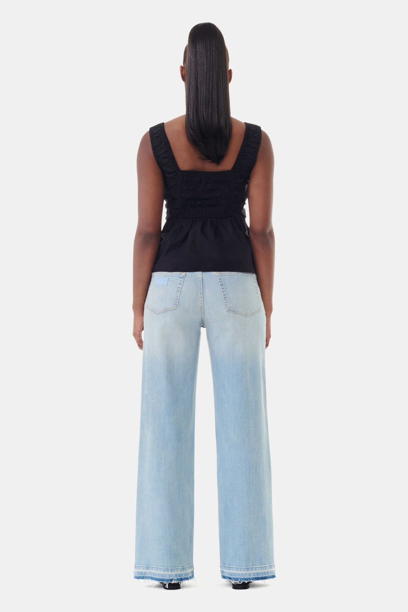 BLACK COTTON POPLIN SMOCK STRAP TOP - 5
