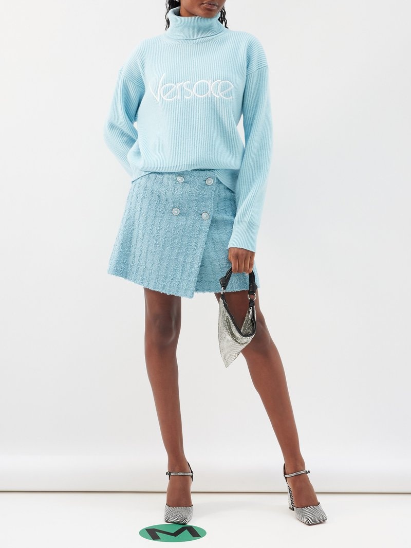 スカート VERSACE BOUCLE TWEED MINI WRAP SKIRT VERSACE Bouclè Tweed Wrap Mini Skirt | oluxury | REVERSIBLE