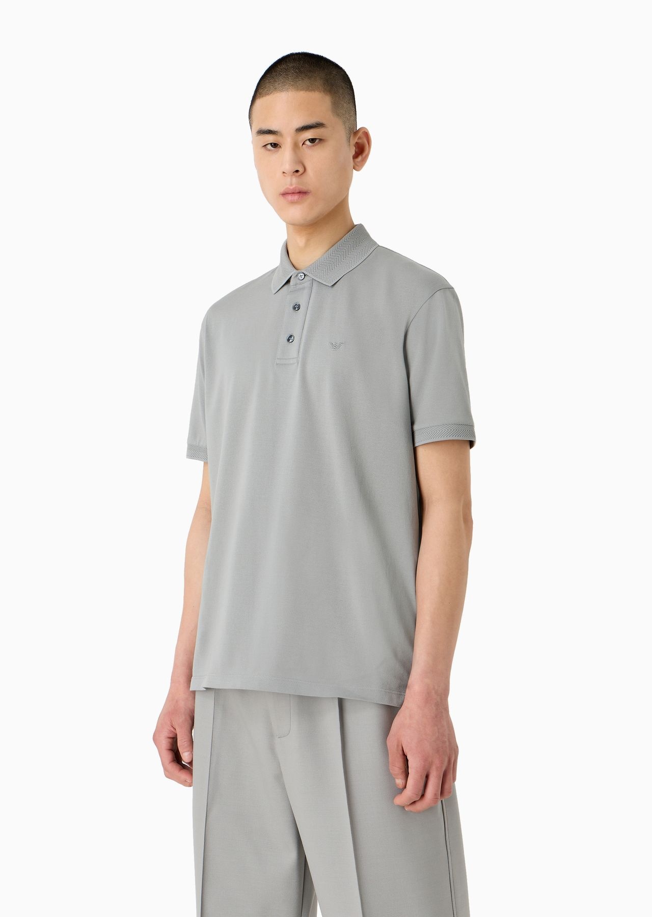 Mercerized piqué polo shirt with chevron trim - 2