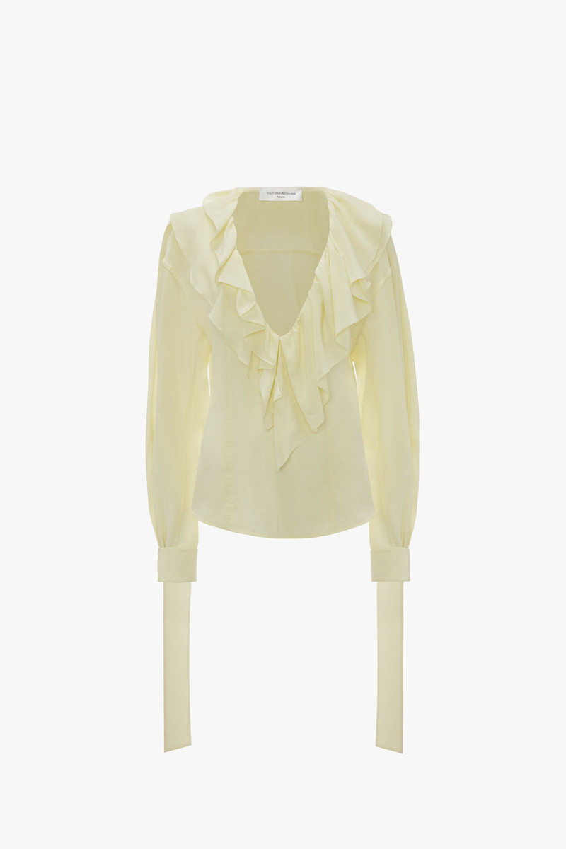 딥 V Ruffled 레몬의 Blouse 1