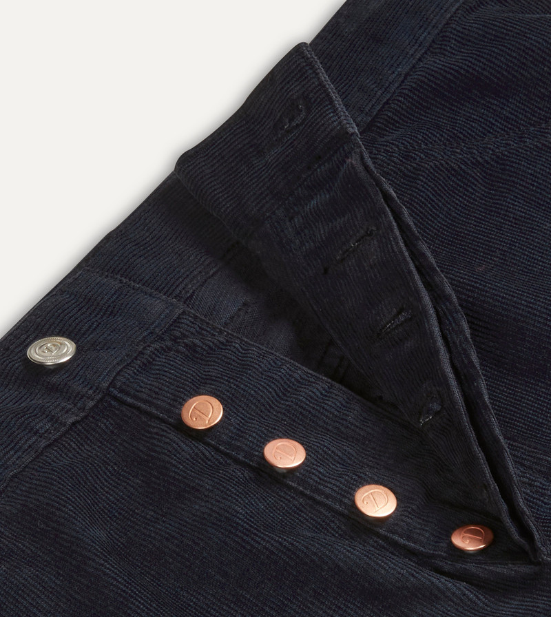 Navy Japanese Selvedge Needlecord Five-Pocket Trousers 4