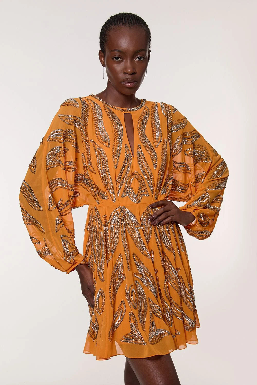 Petite Kimono Sleeve Embellished Mini Dress - 1