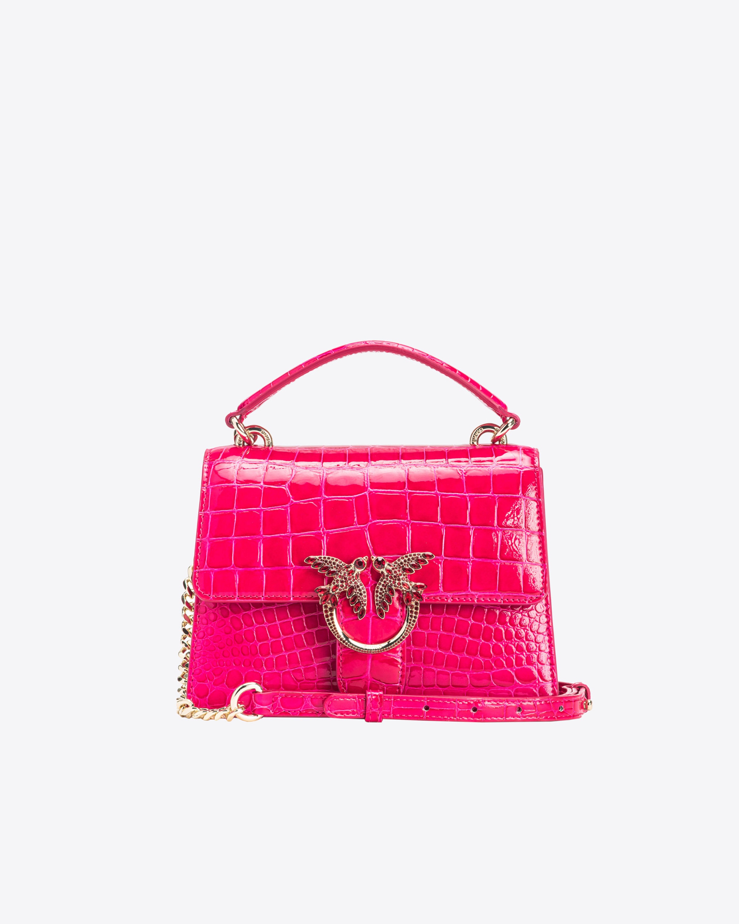 PINKO GALLERIA MINI LOVE BAG ONE TOP HANDLE LIGHT IN SHINY CROC-PRINT LEATHER - 1