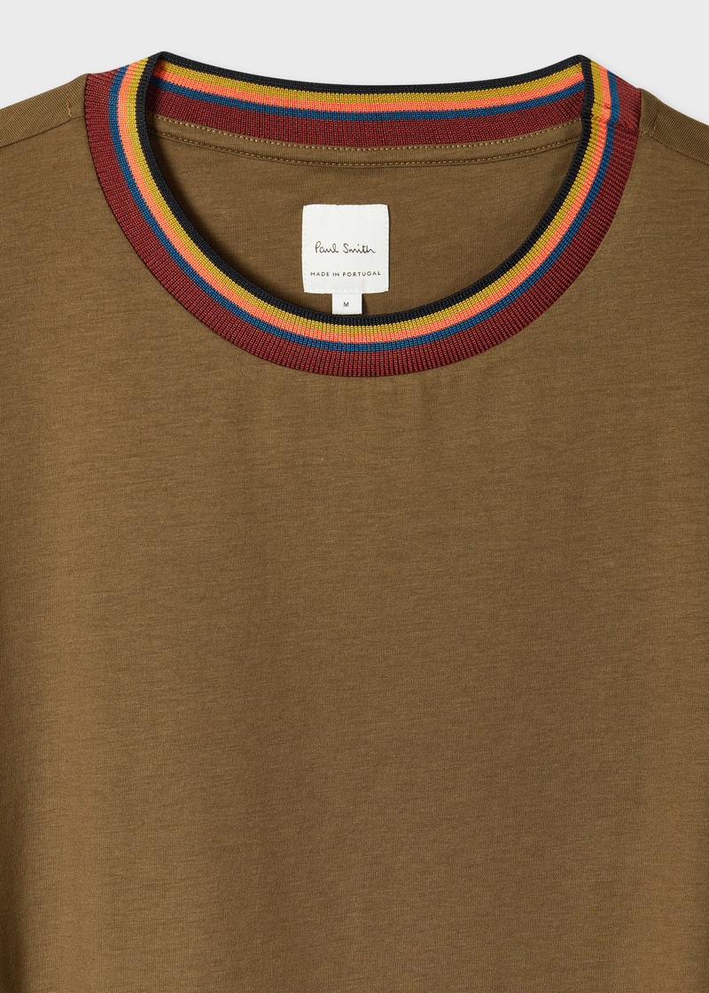 Paul Smith Khaki Green 'Artist Stripe' Collar T-Shirt outlook