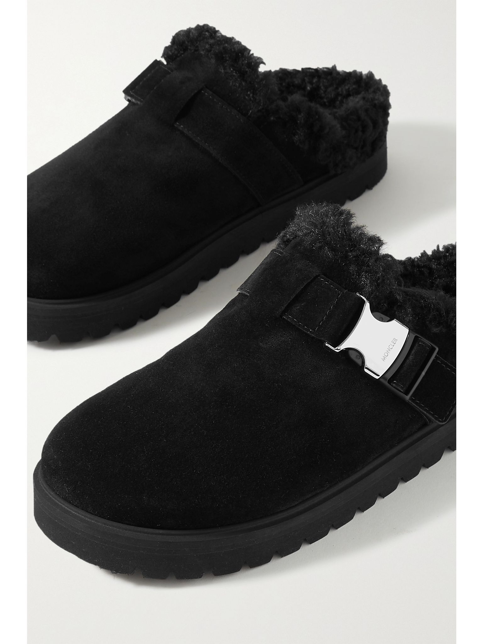 Mon faux shearling-lined suede mules Black - 4