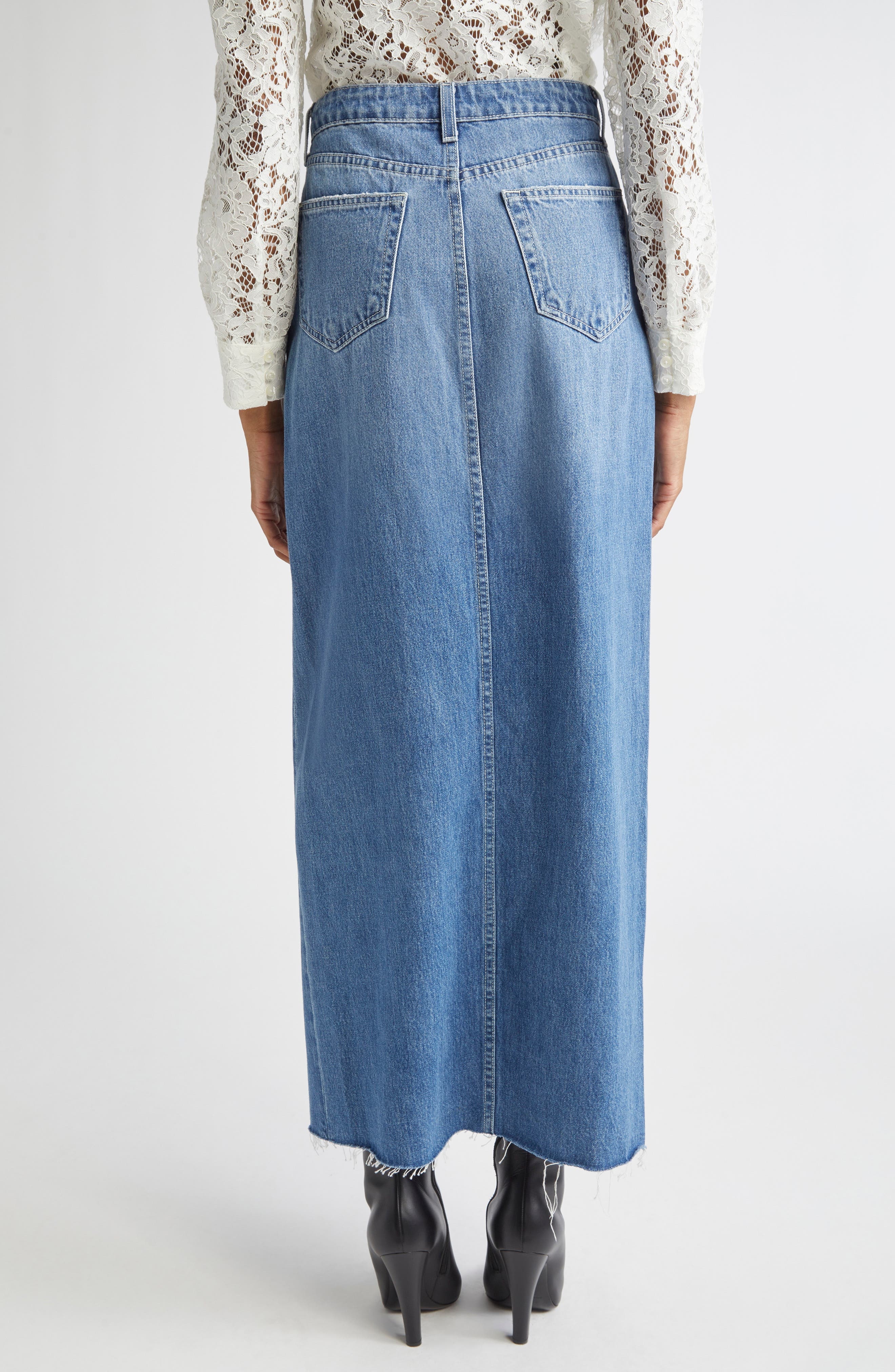 L'AGENCE Rysa Front Slit Denim Maxi Skirt in Woodrow at Nordstrom - 3