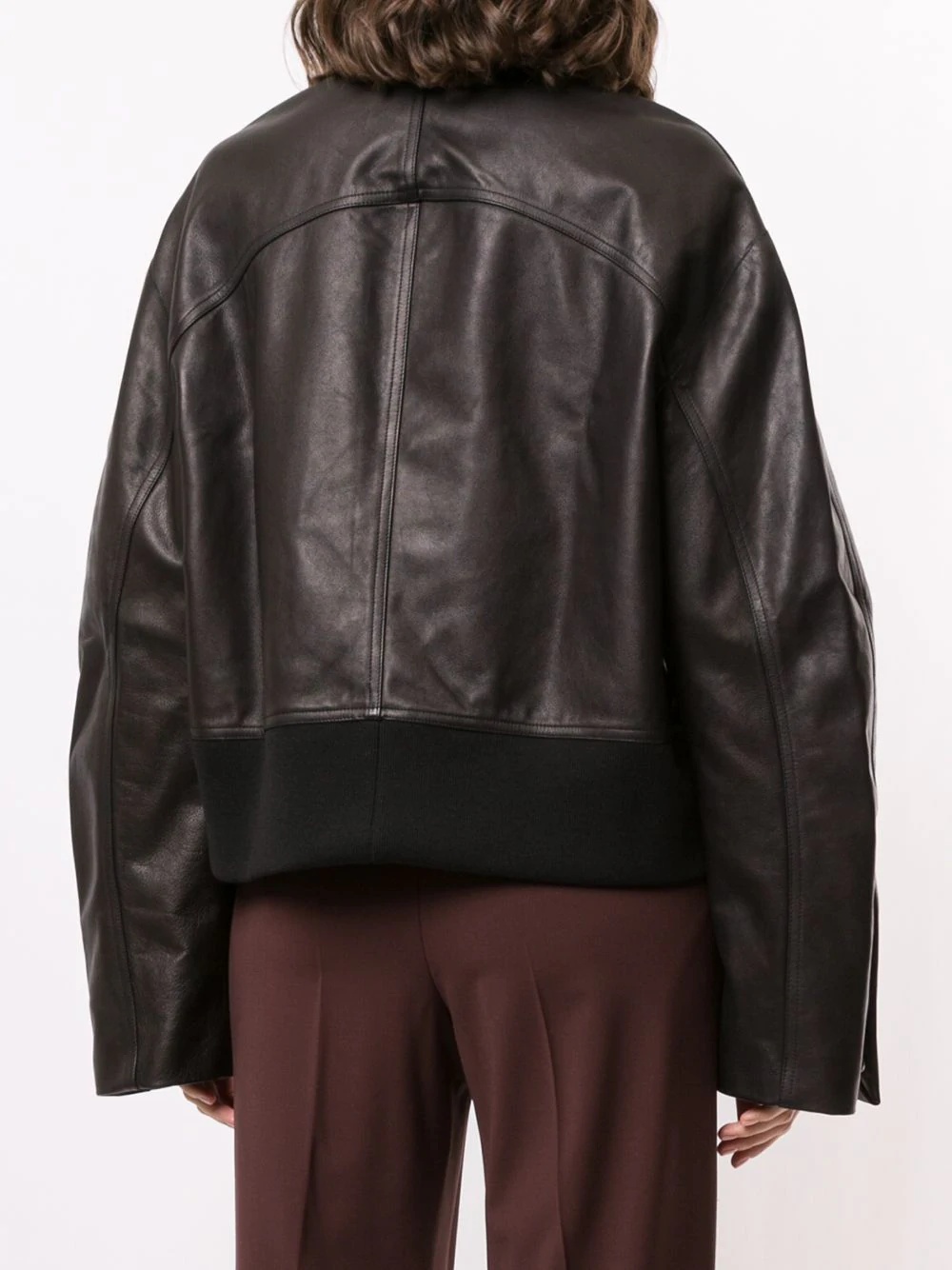 wide-sleeve leather jacket - 4