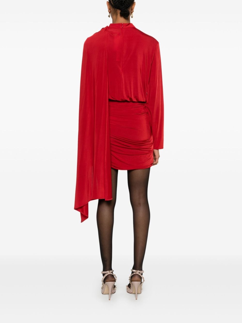 long-sleeve cape-effect dress - 4
