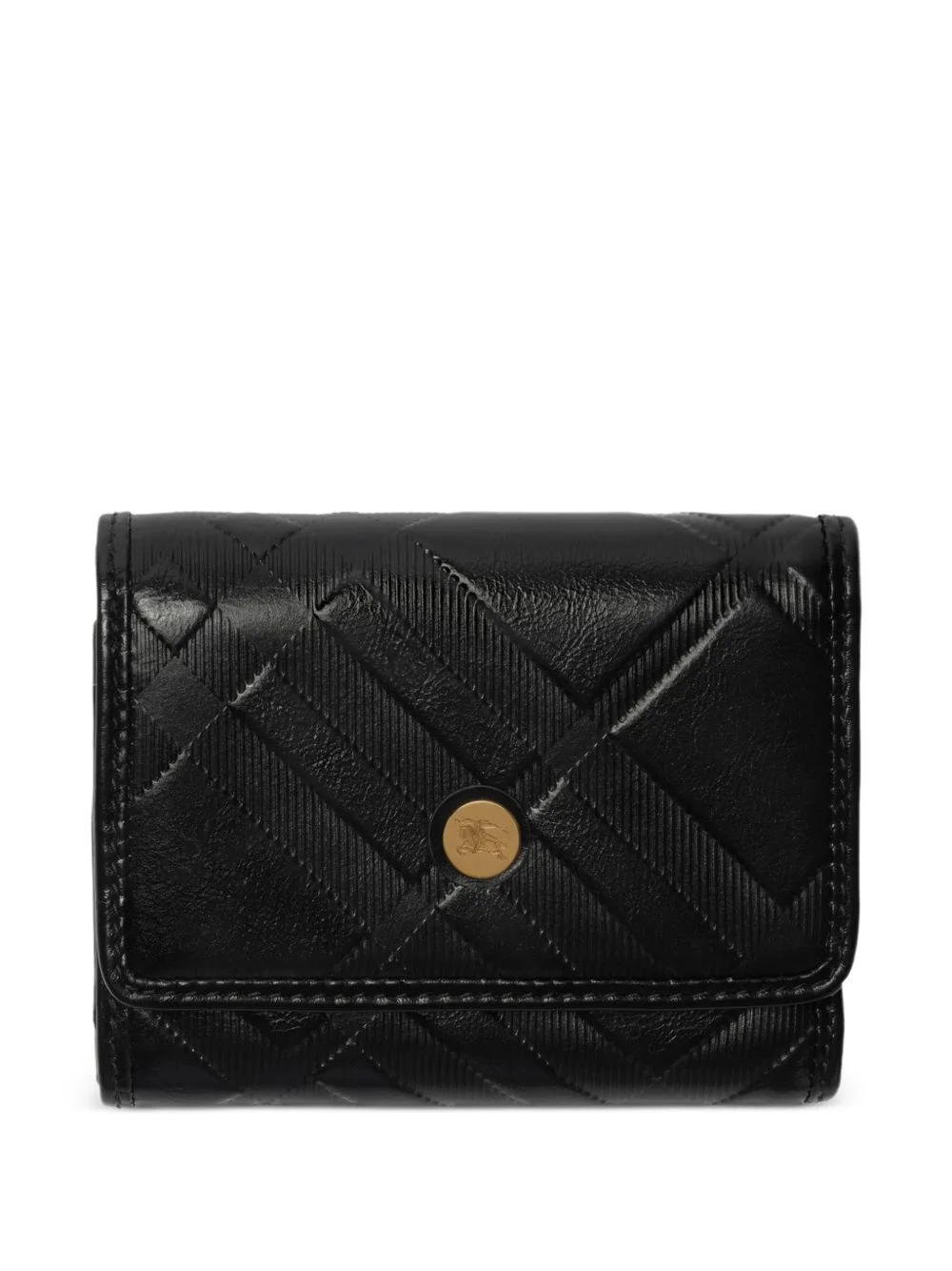 small checkered-embossed folding leather wallet - 1