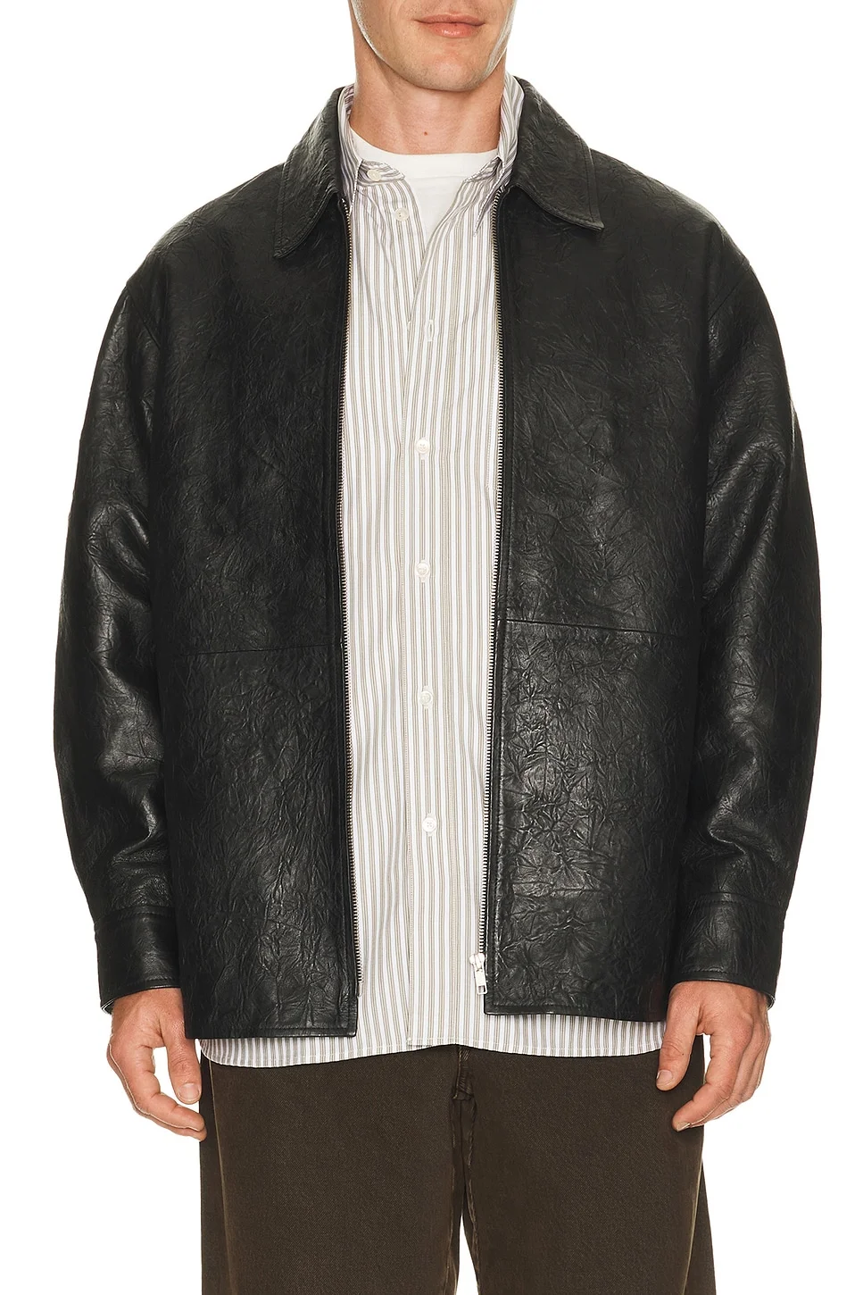 Crinkle Leather Shirt Jacket - 1