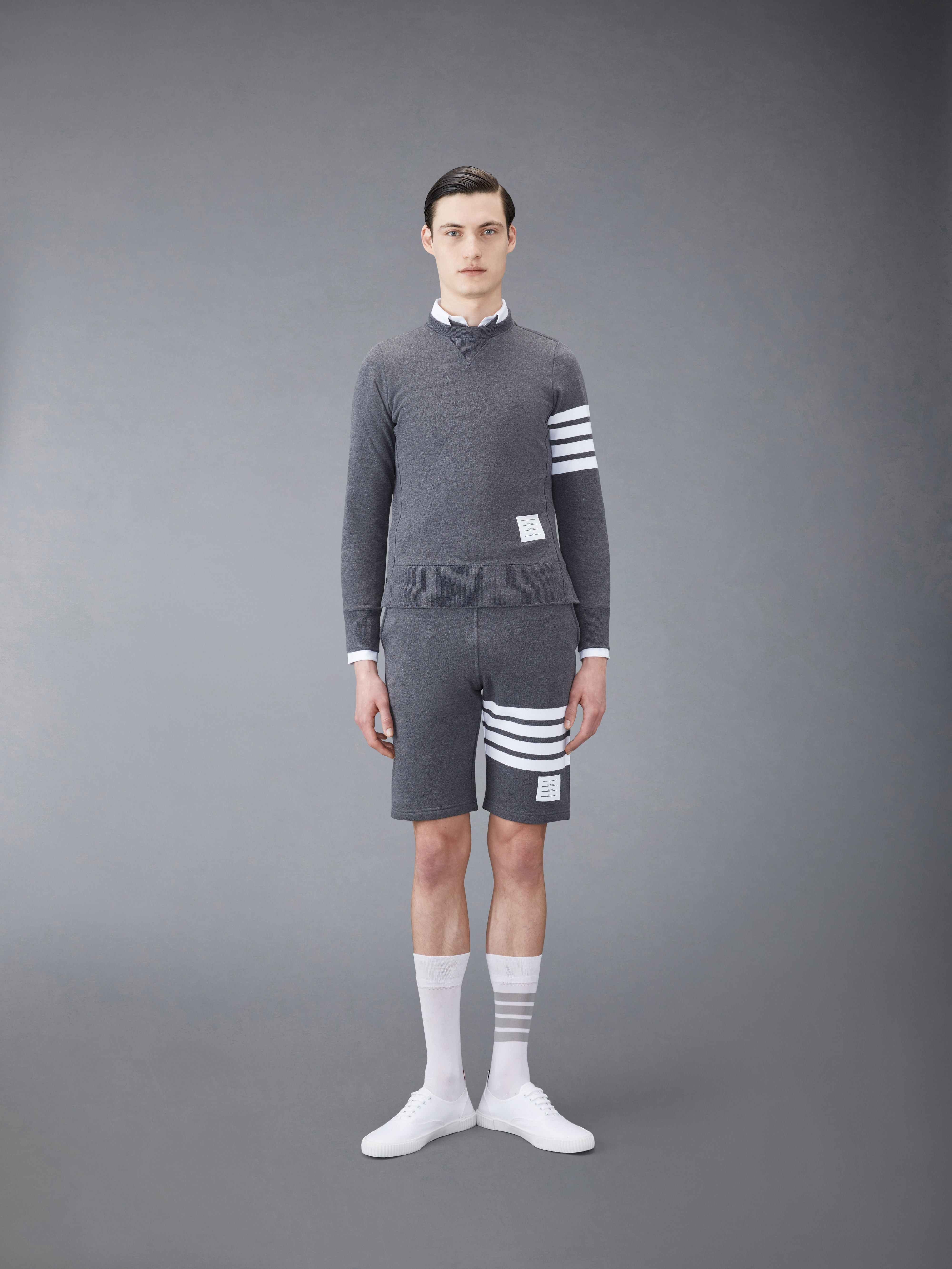 Dark Grey Loopback Jersey Knit 4-bar Crew Neck Sweatshirt - 3