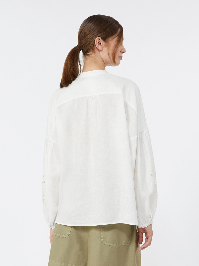 ESTRO Linen canvas mandarin-collar shirt - WHITE 4