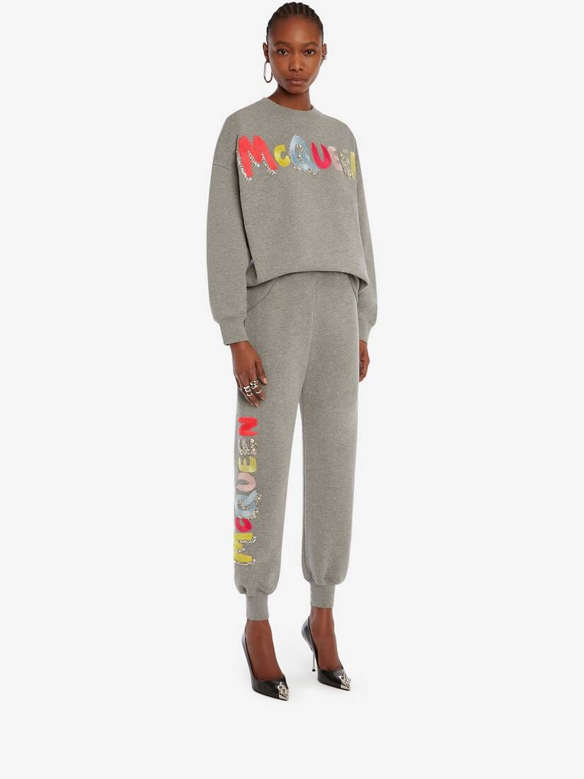 Embroidered Mcqueen Graffiti Sweatshirt in Grey/multicolour - 3