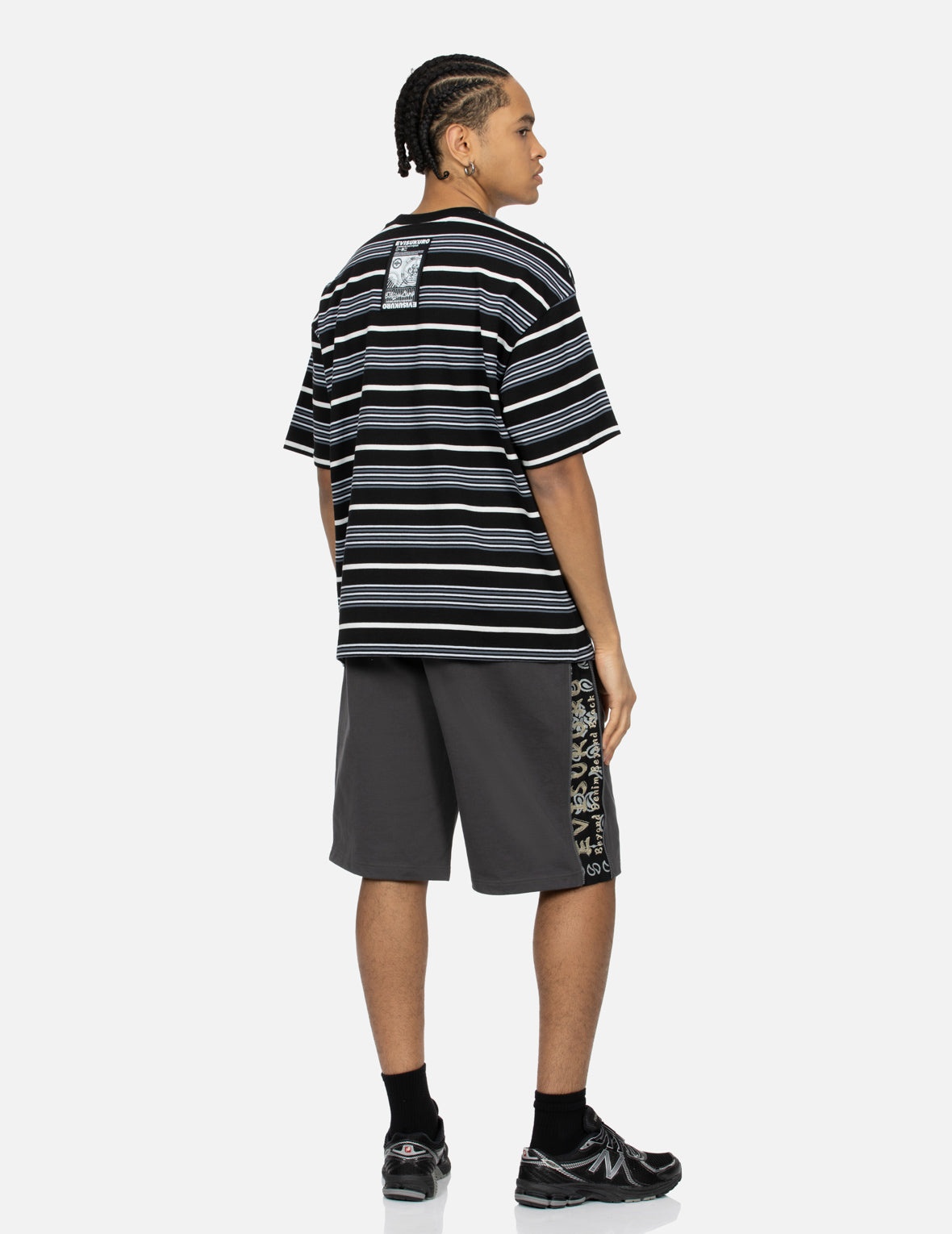 Striped Seagull Appliqué Embroidery Loose Fit T-shirt - 4