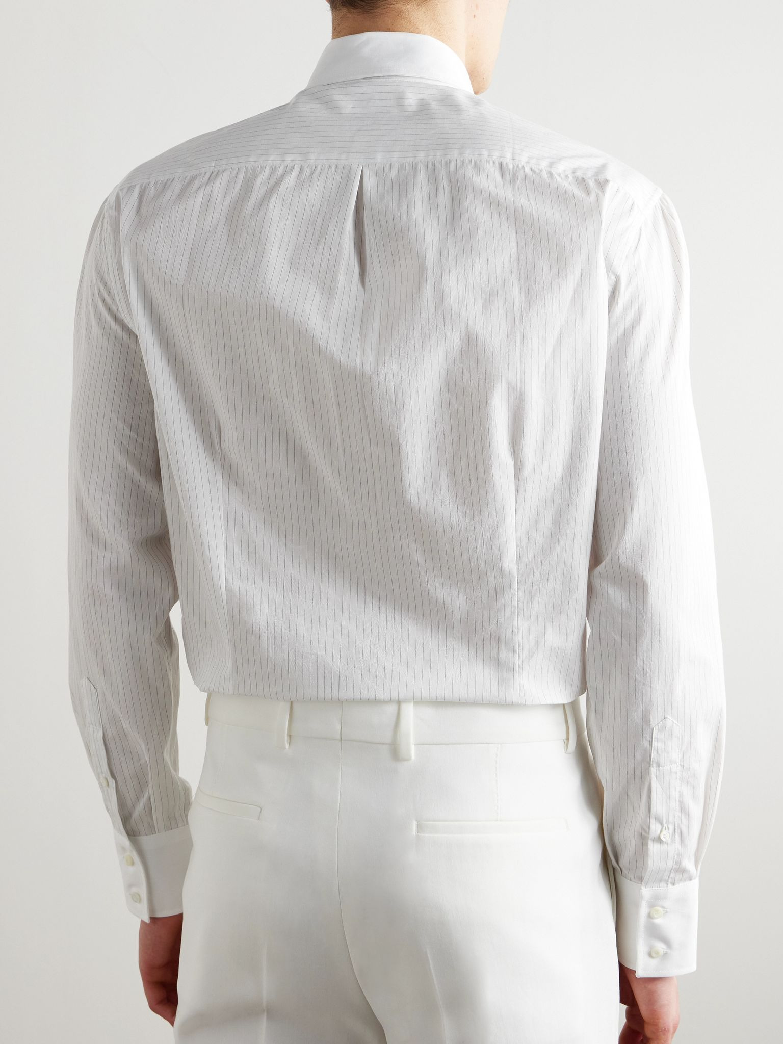 Cutaway-Collar Pinstriped Cotton Shirt White - 3
