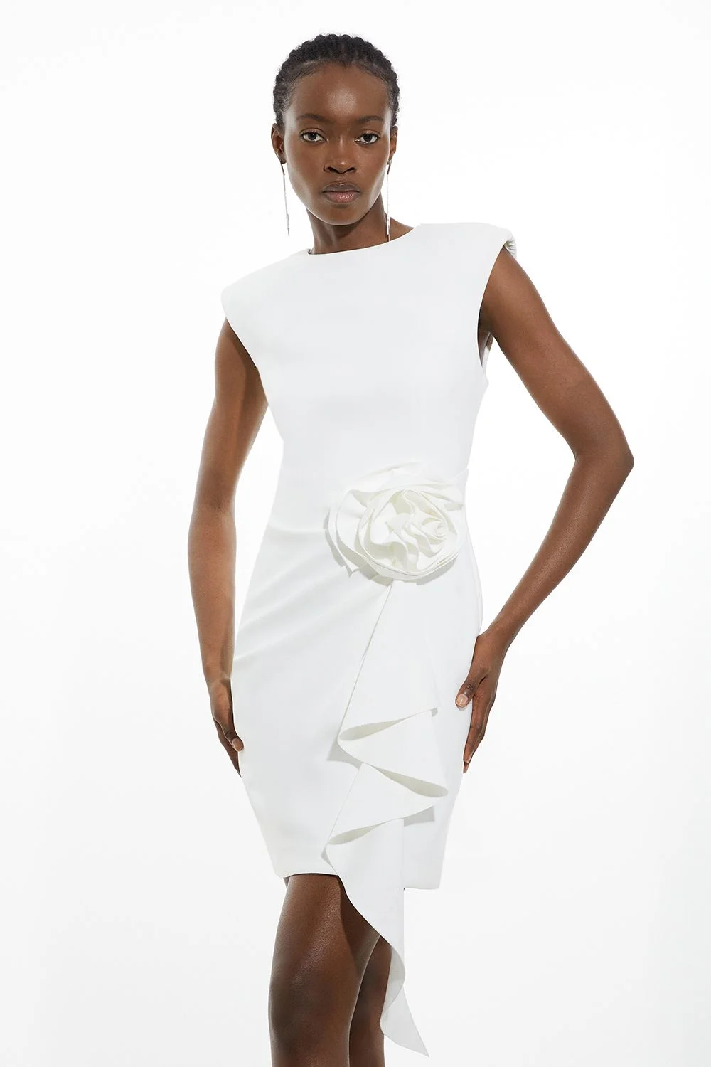 Scuba Rosette Detail Woven Mini Dress - 1