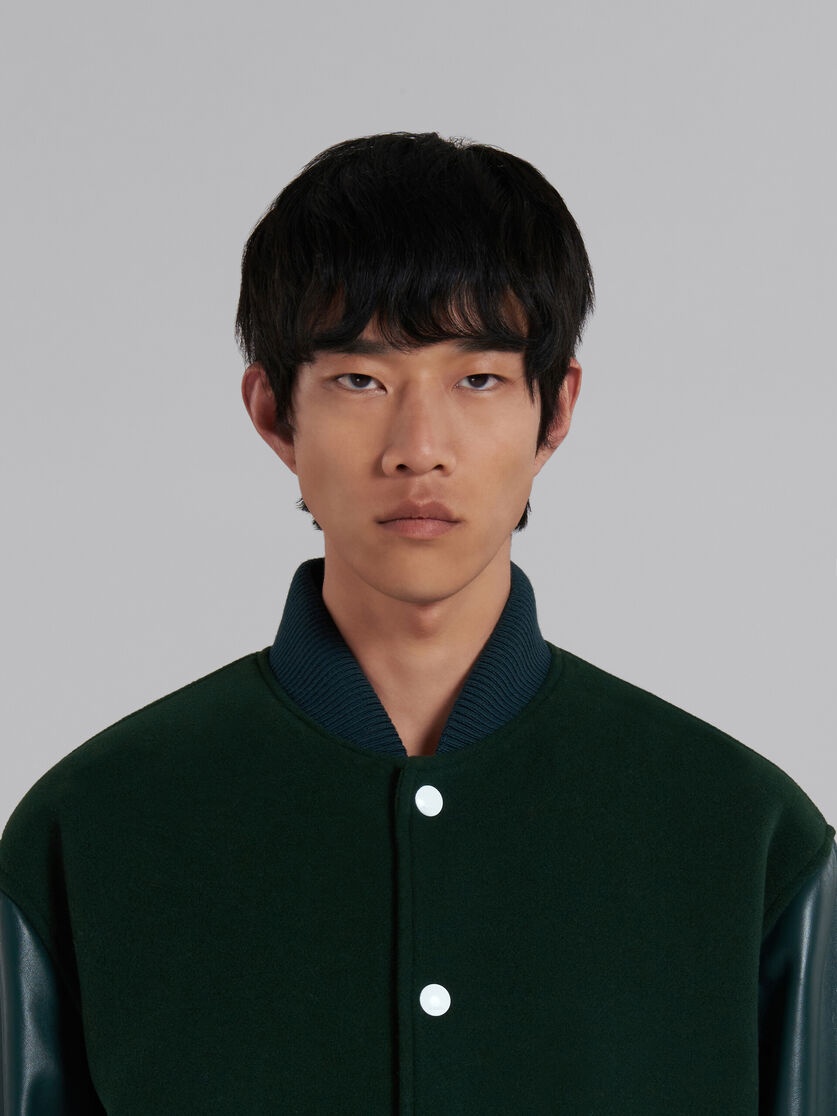 GREEN WOOL FELT BOMBER WITH LEATHER SLEEVES - 4