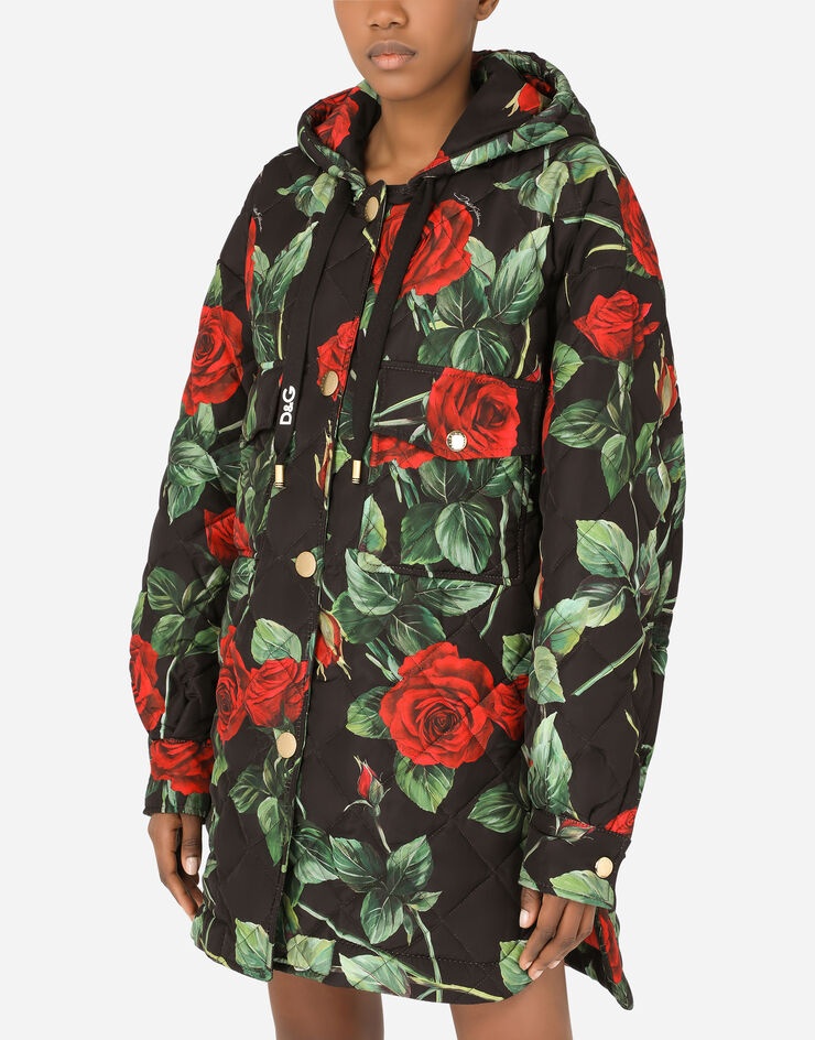 Quilted cordura jacket with rose print and hood - 4