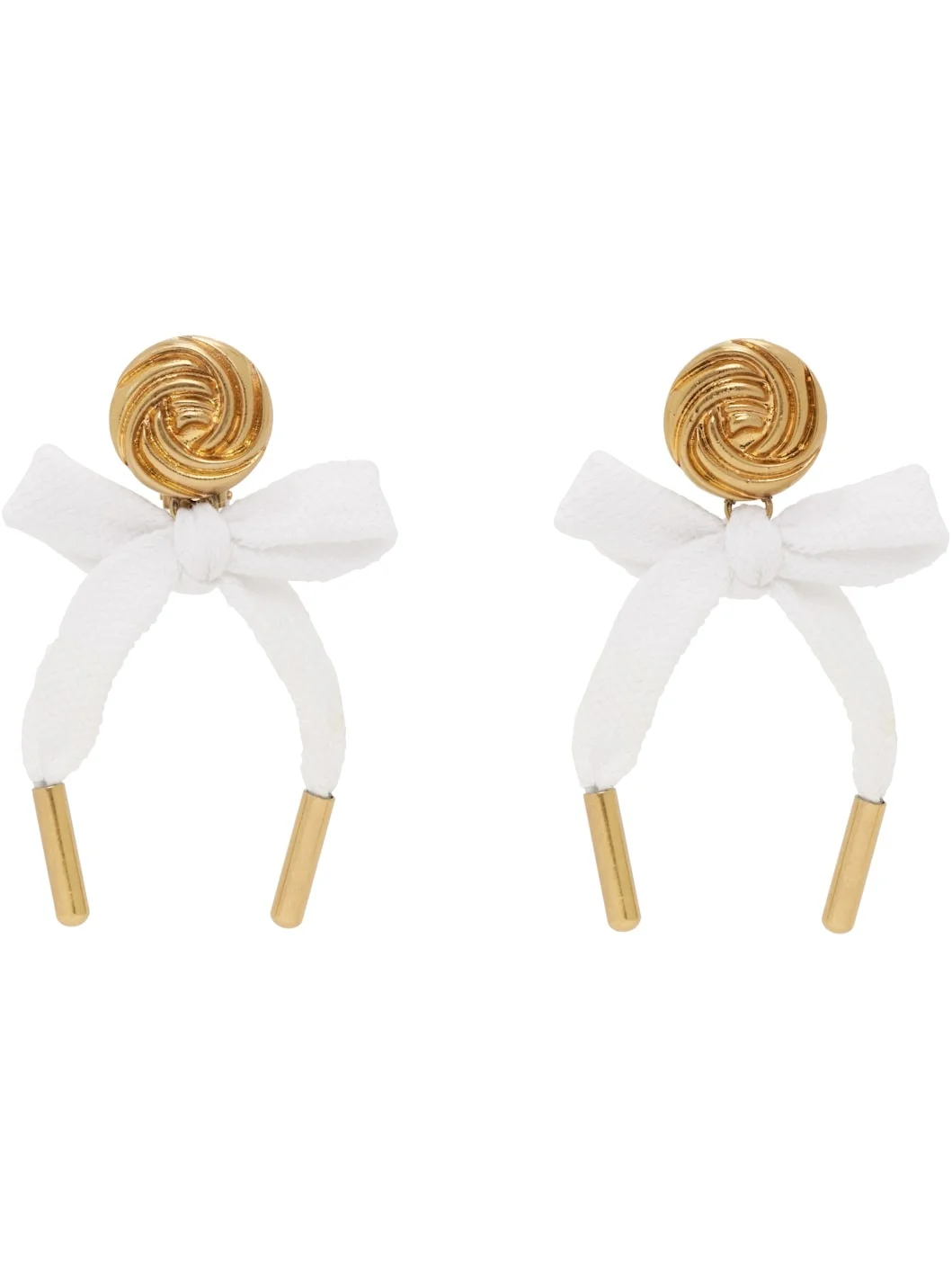 Gold & White Bow Earrings - 1