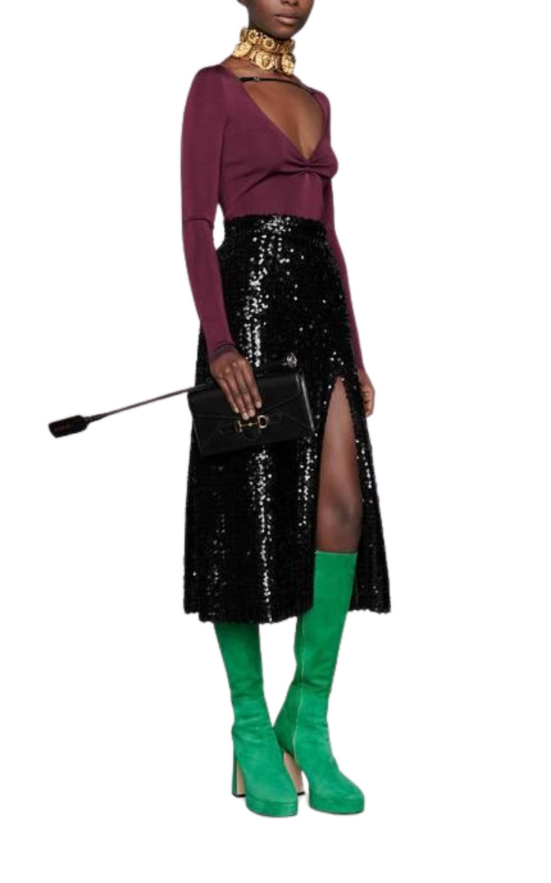 GUCCI Sequin embroidered skirt with slit outlook