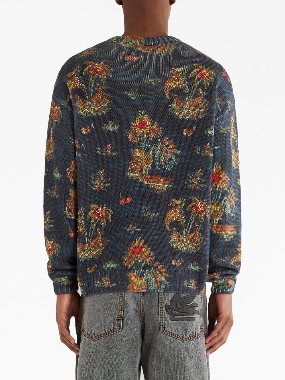 motif-print silk-linen jumper - 3