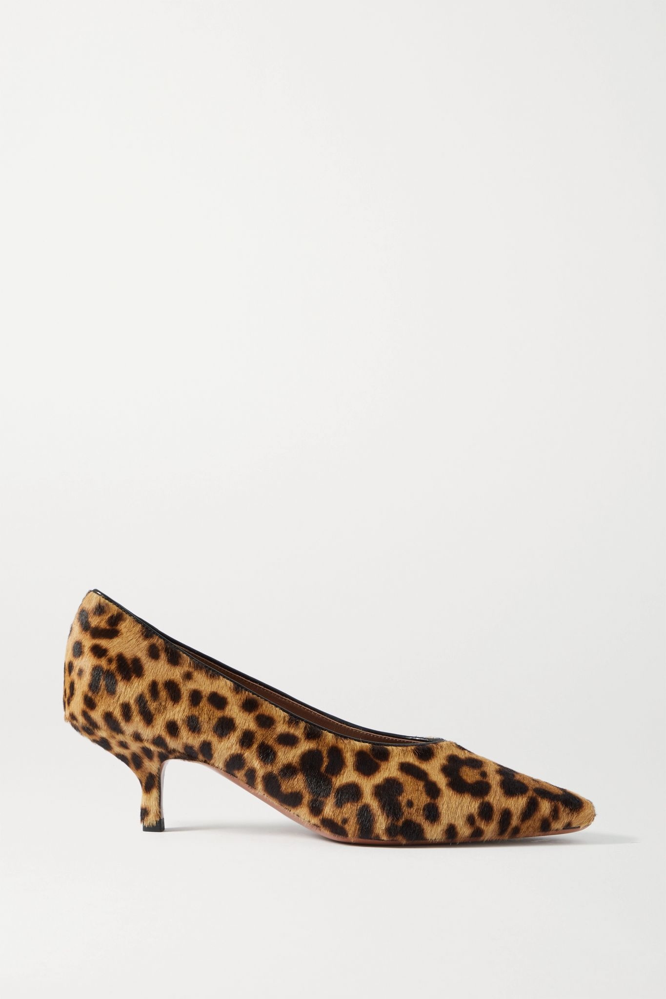 55mm leather-trimmed leopard-print calf hair pumps - 1