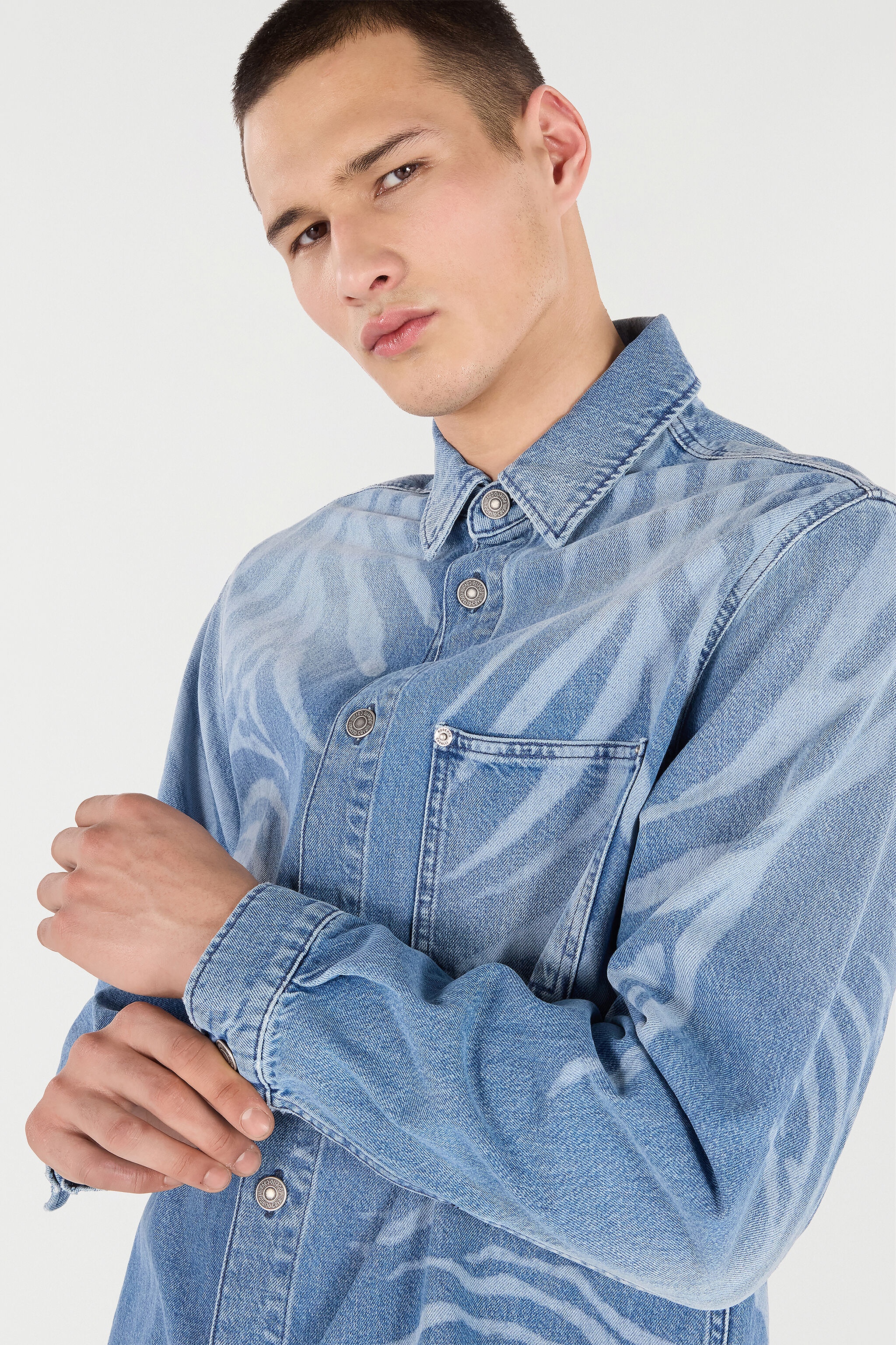 Denim Shirt With Tiger Skin Print - 6