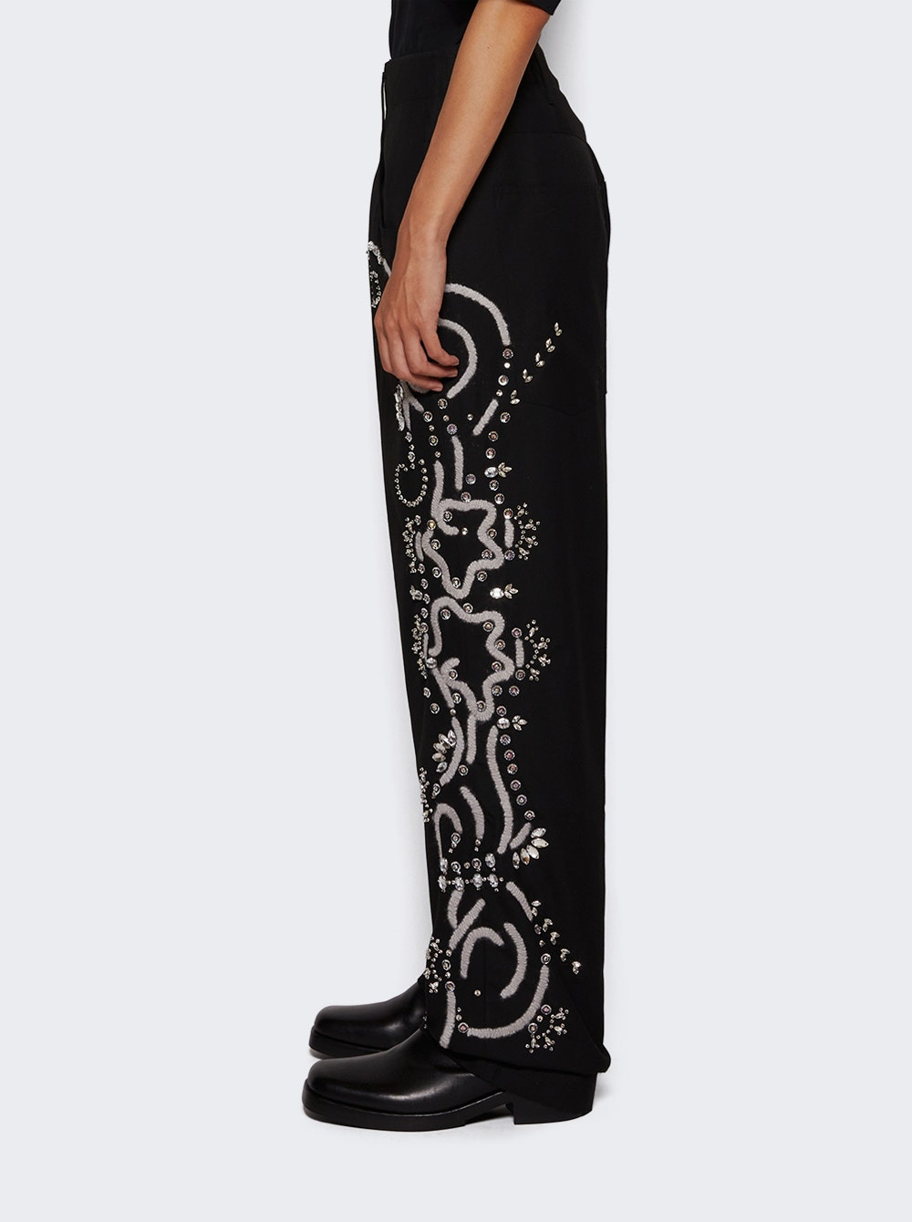Embroidered Baggy Pants Jet Black - 4