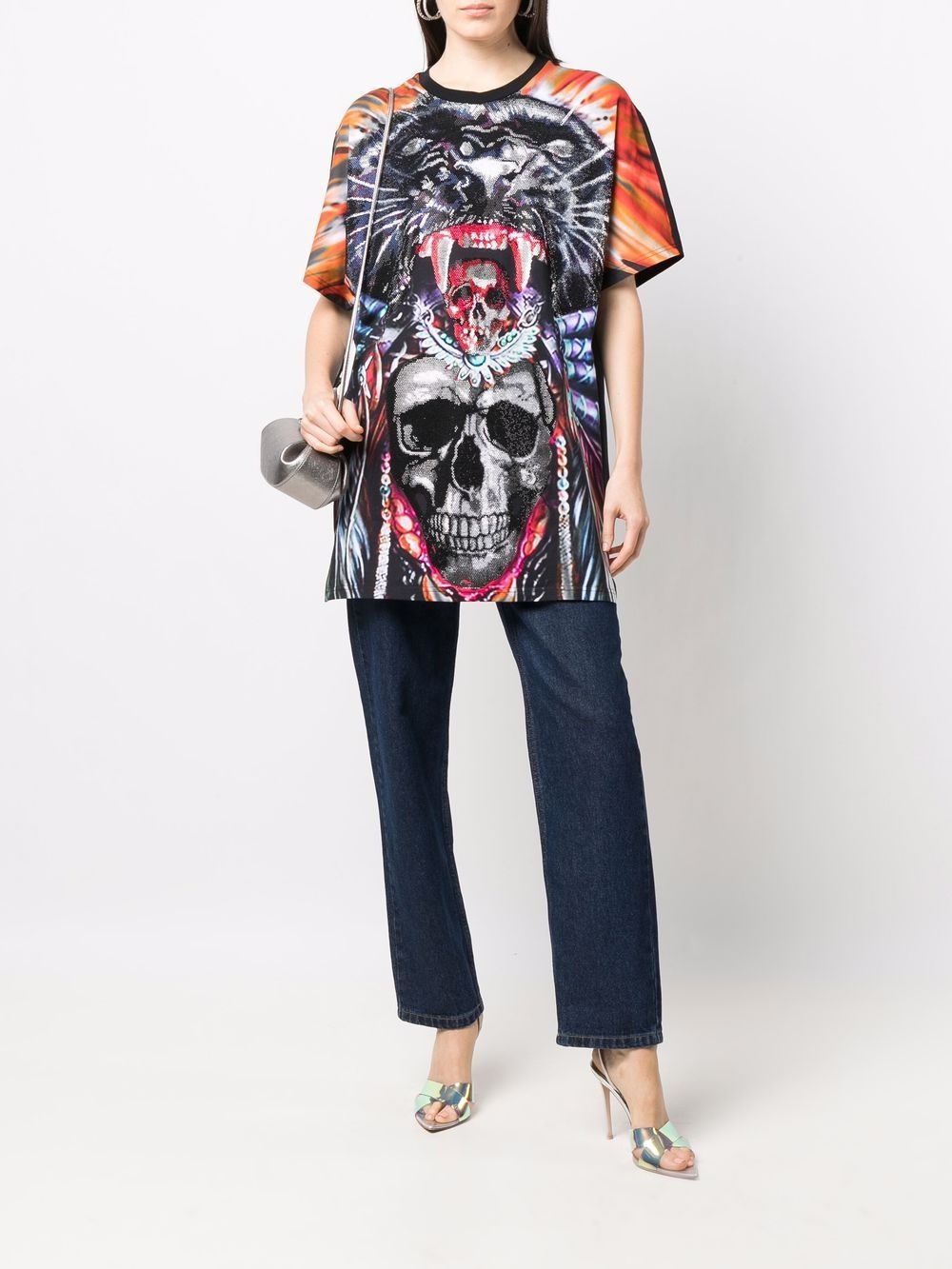 crystal-embellished skull print T-shirt - 3