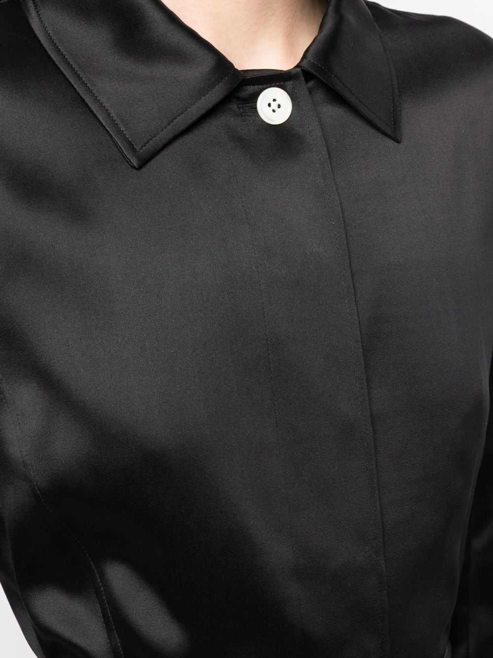 belted-waist satin shirtdress - 5