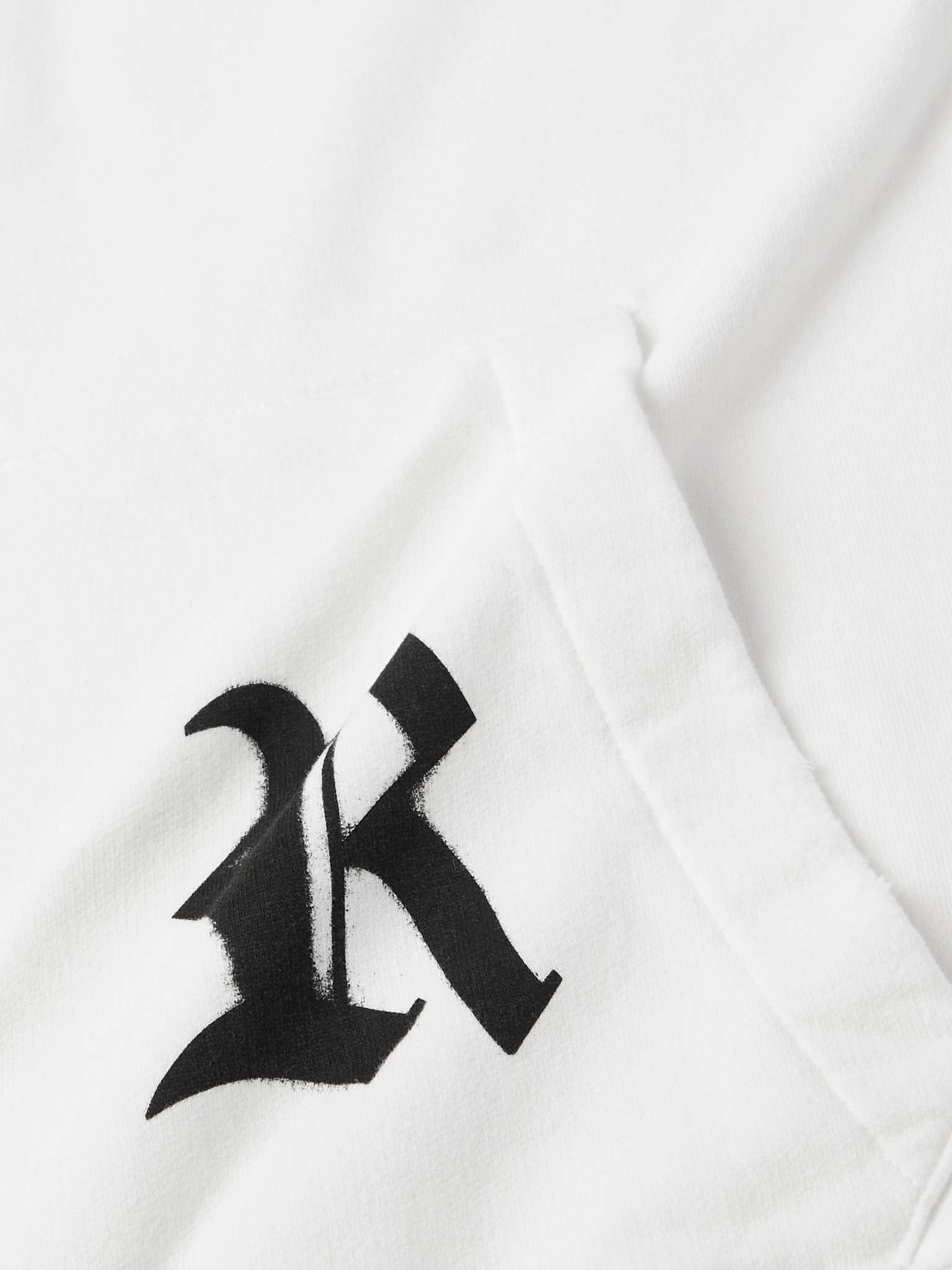 Leather-Trimmed Distressed Logo-Print Cotton-Jersey Hoodie - 3