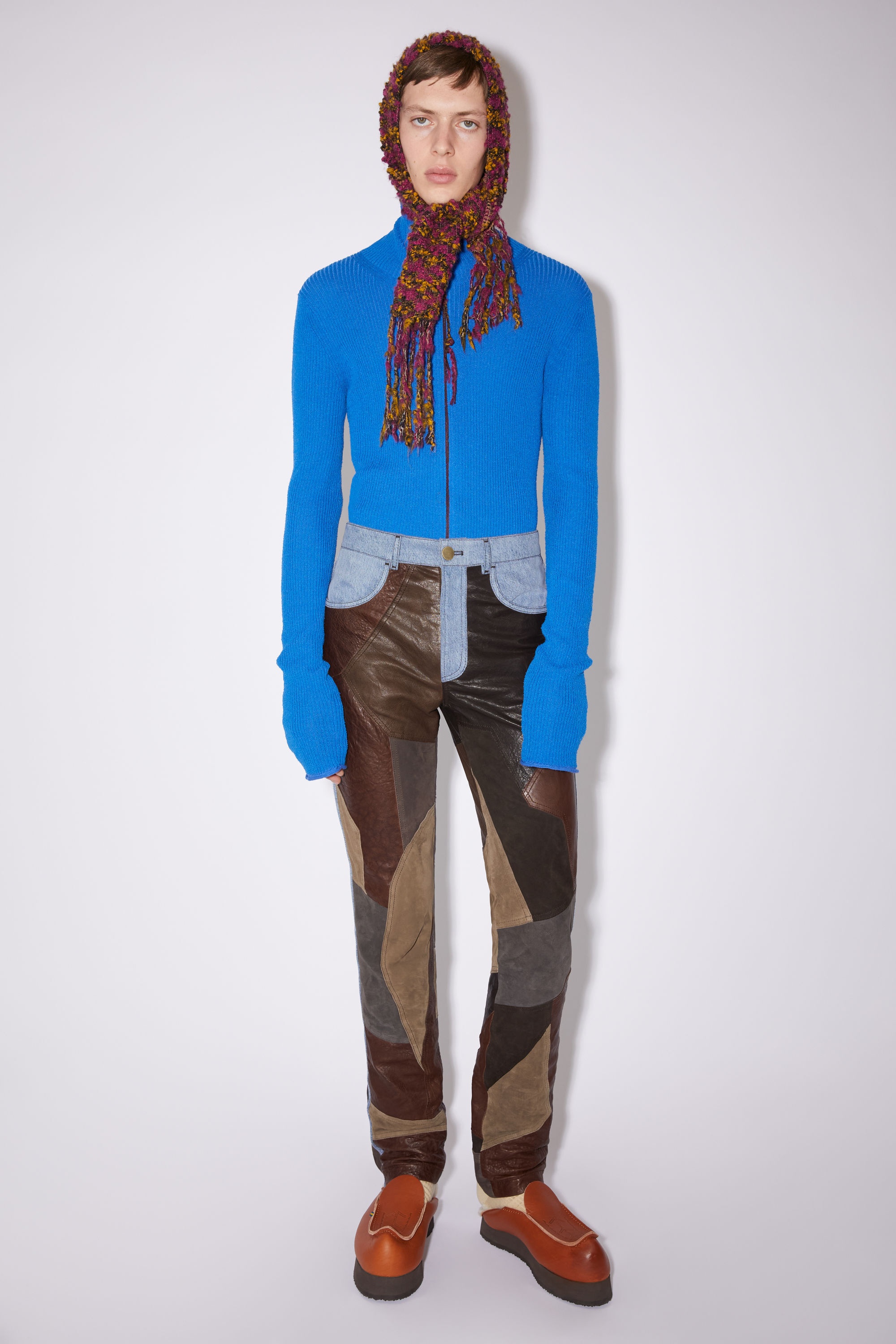 Denim leather patchwork trousers - Dark brown/multi - 2