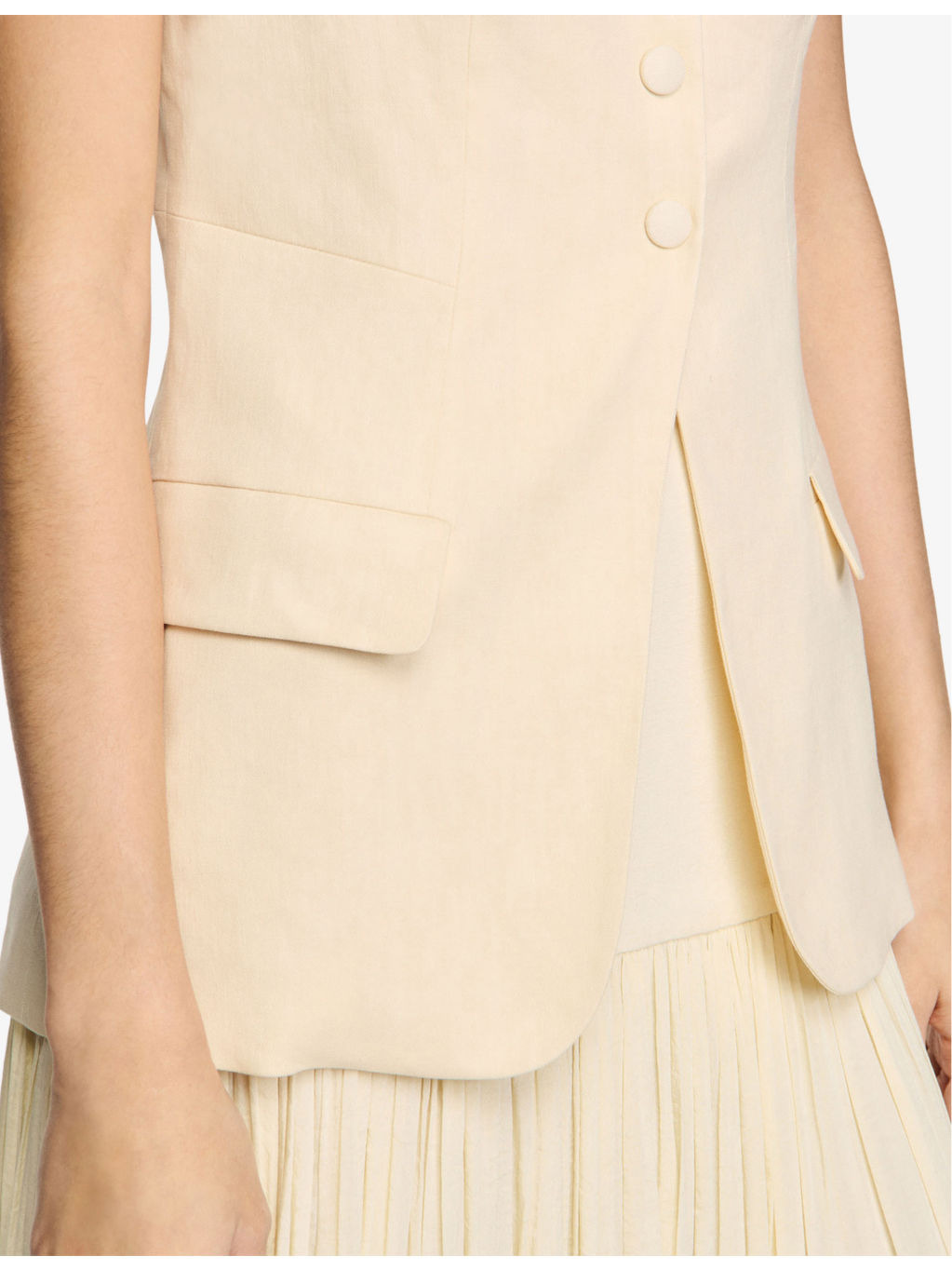 Corset-Style Sleeveless Linen-Blend Jacket - 5
