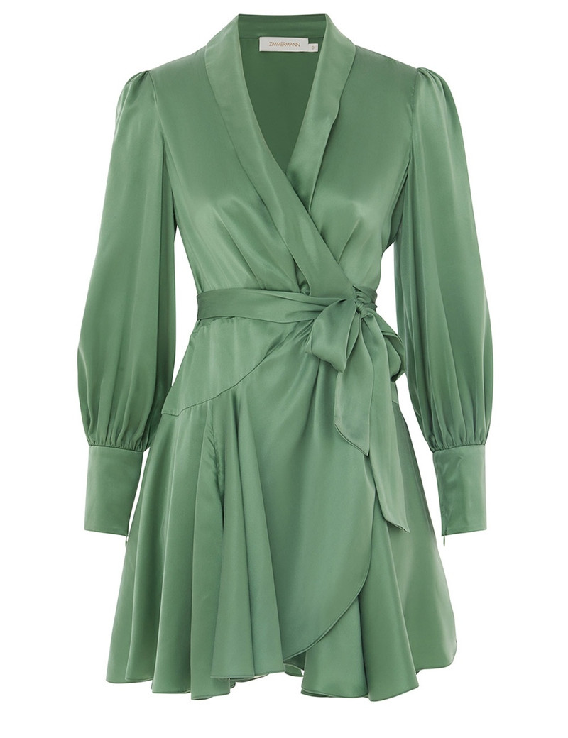 zimmermann silk wrap dress green silk wrap midi dress main image 1