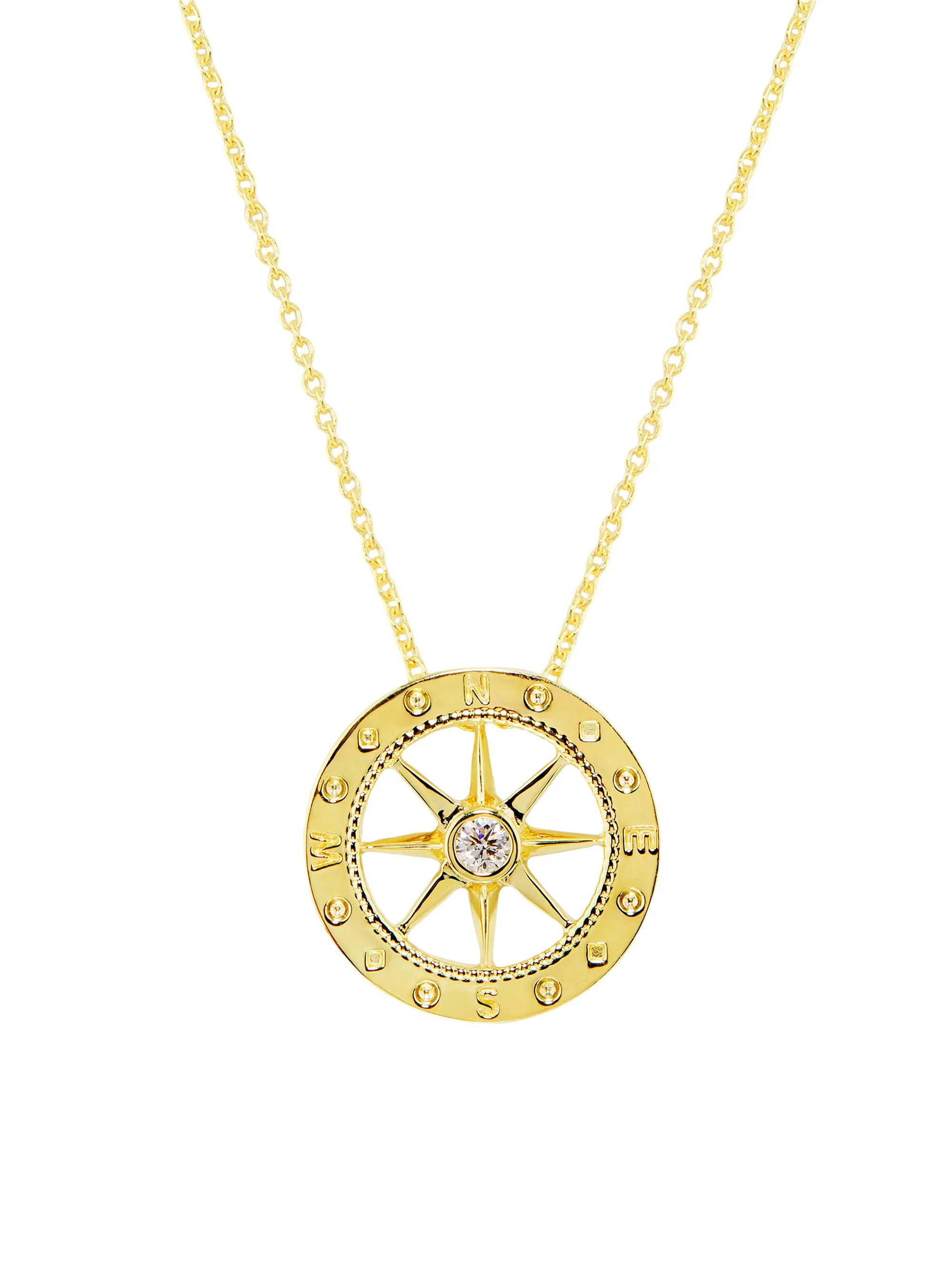 Women's 18K Yellow Gold & 0.03 TCW Diamond Compass Pendant Necklace - Yellow Gold - 1
