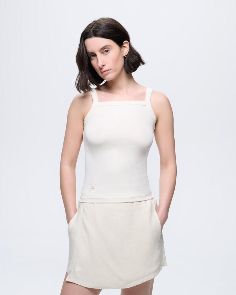 PANGAIA Womens Rib Square Neck Tank Top - Bone White outlook