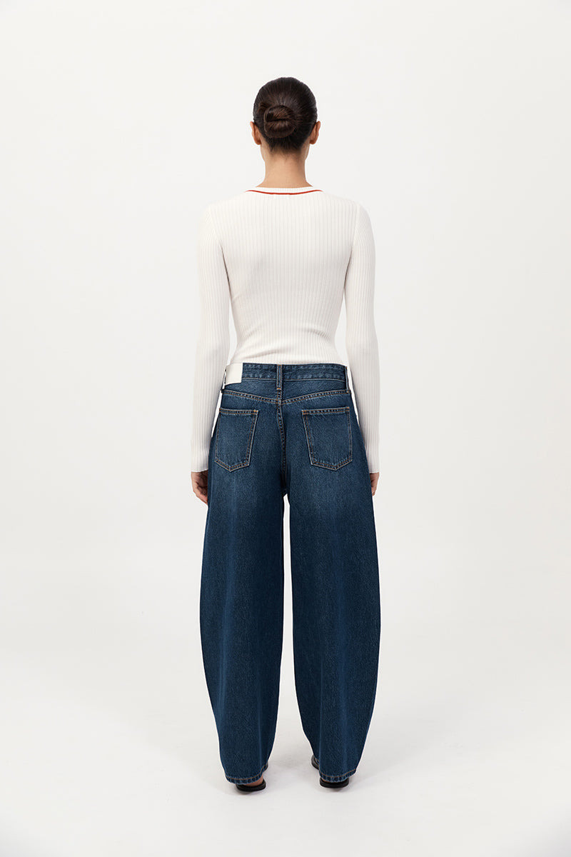 Mid Rise Balloon Jeans - Dark Indigo - 6