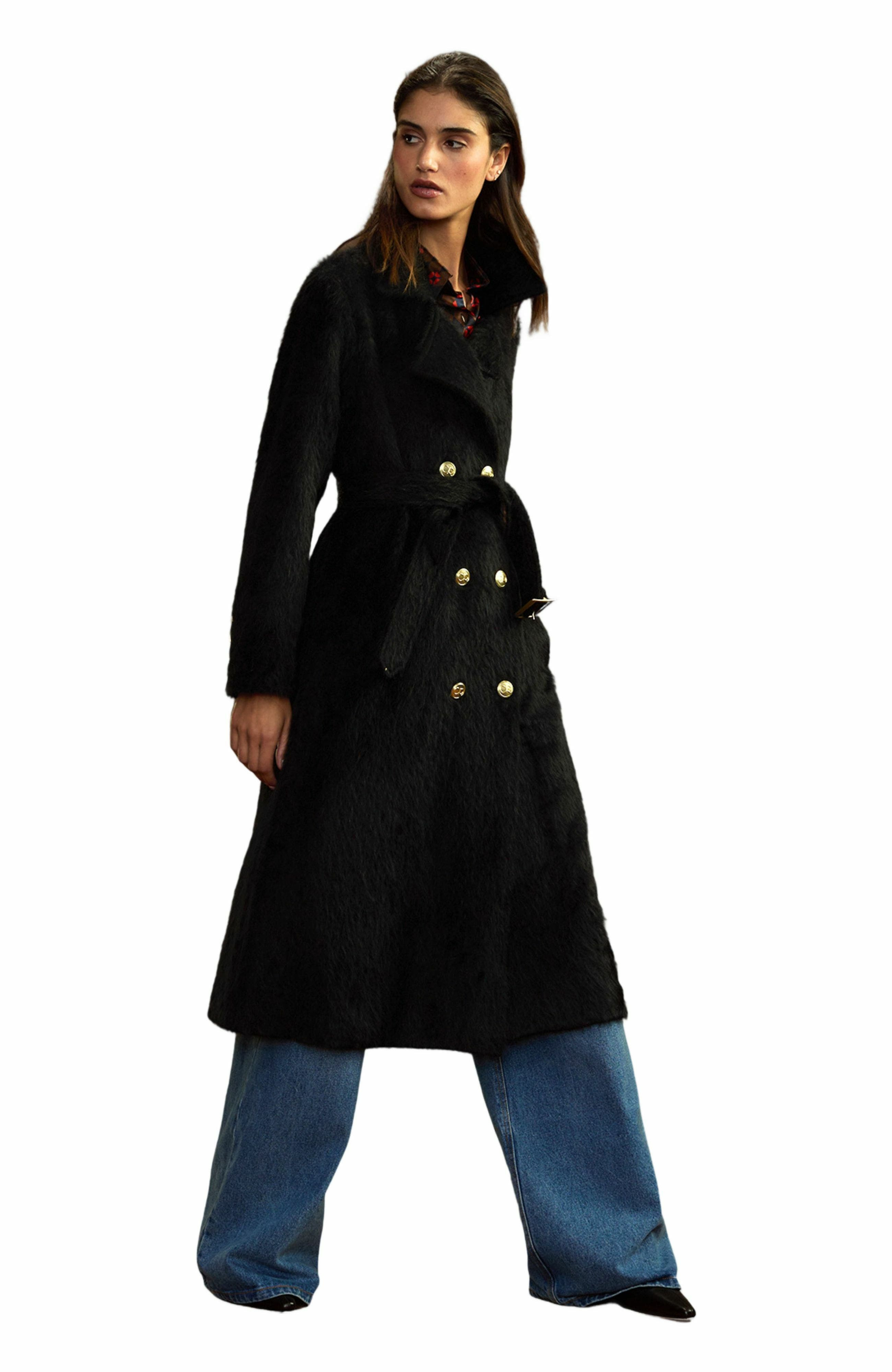 Cynthia Rowley Fuzzy Wool Trench Coat in Black at Nordstrom - 8