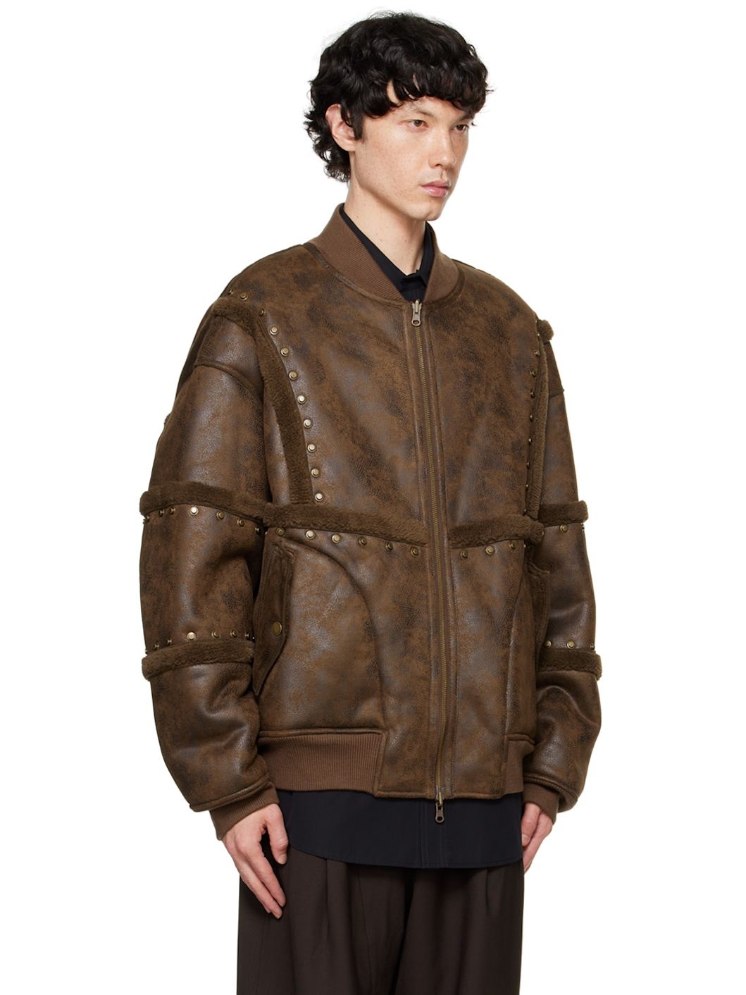 Brown Stud Faux-Leather Jacket - 2