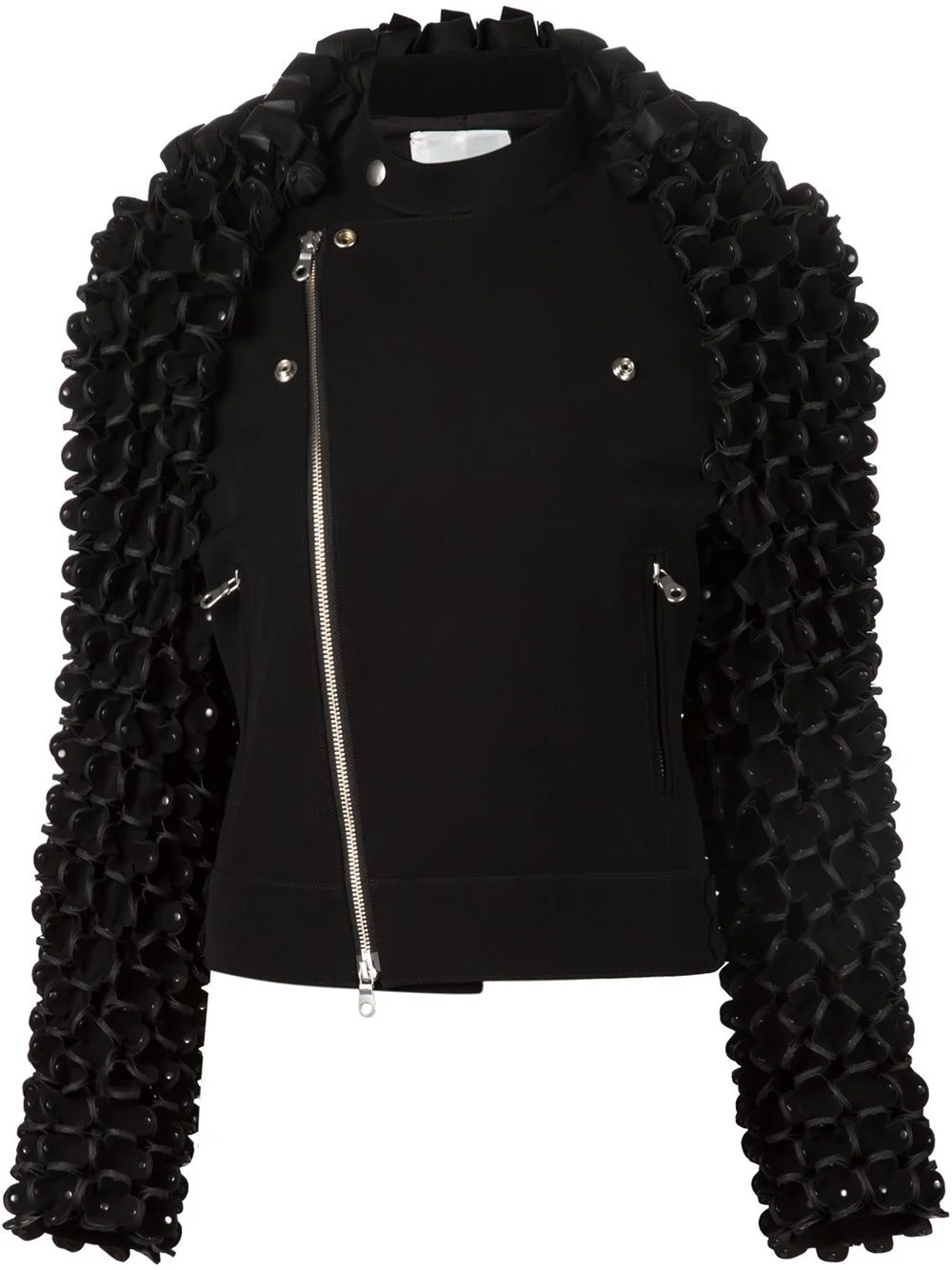 textured sleeves biker jacket - 1