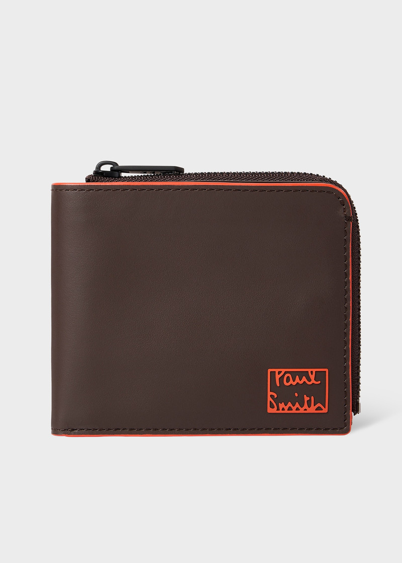 Brown Leather 'Contrast Logo' Billfold and Coin Wallet 1
