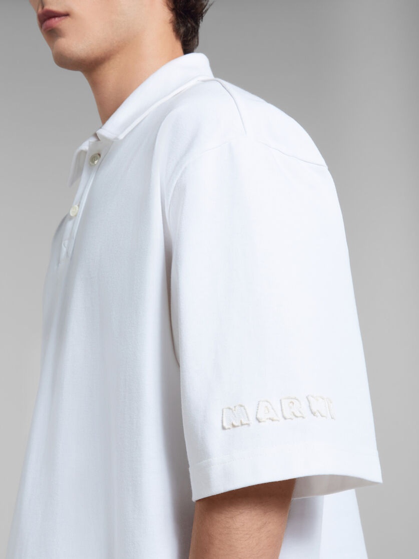 WHITE BIO COTTON OVERSIZED POLO SHIRT WITH MARNI PATCHES - 4
