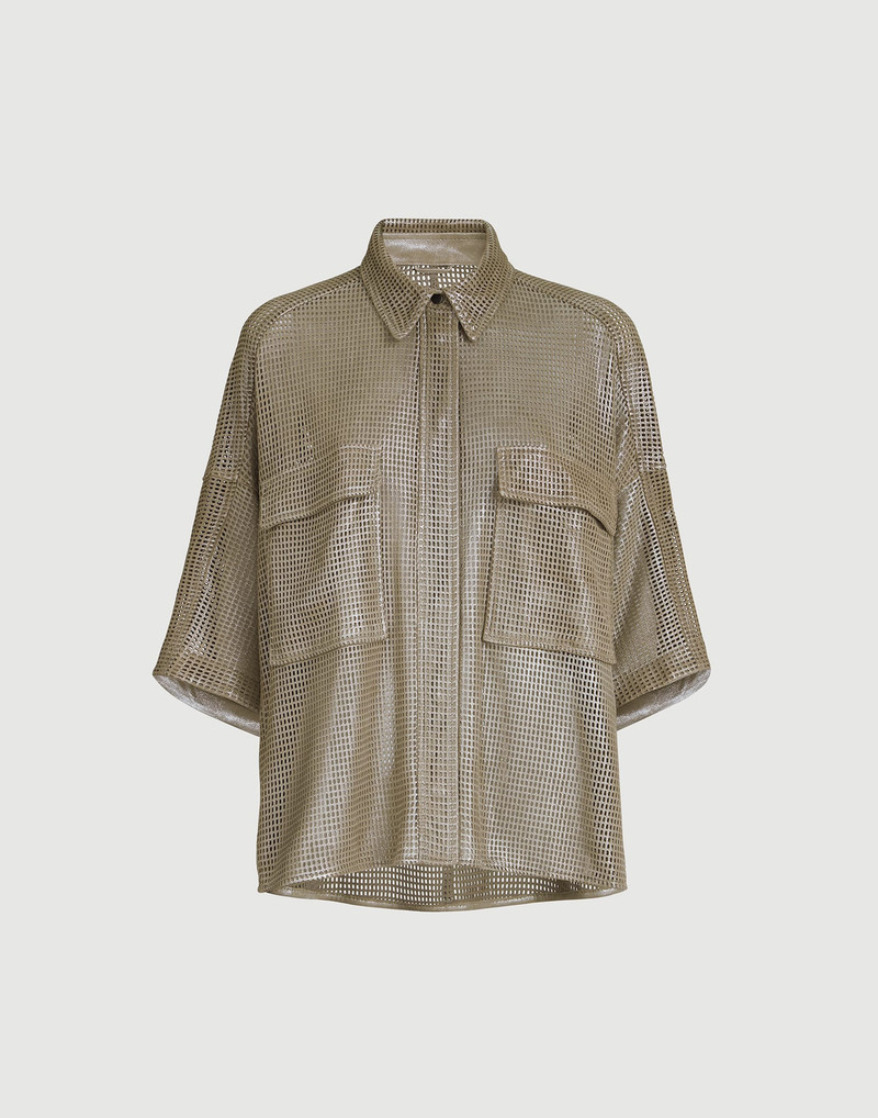 Sparkling leather net shirt 1