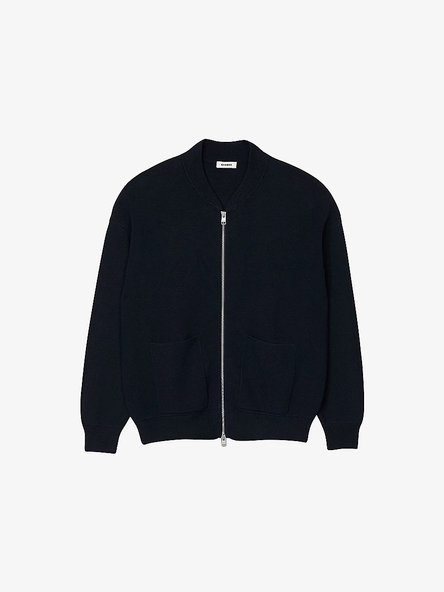 Ribbed-Collar Regular-Fit Cotton-Blend Knitted Jacket - 1