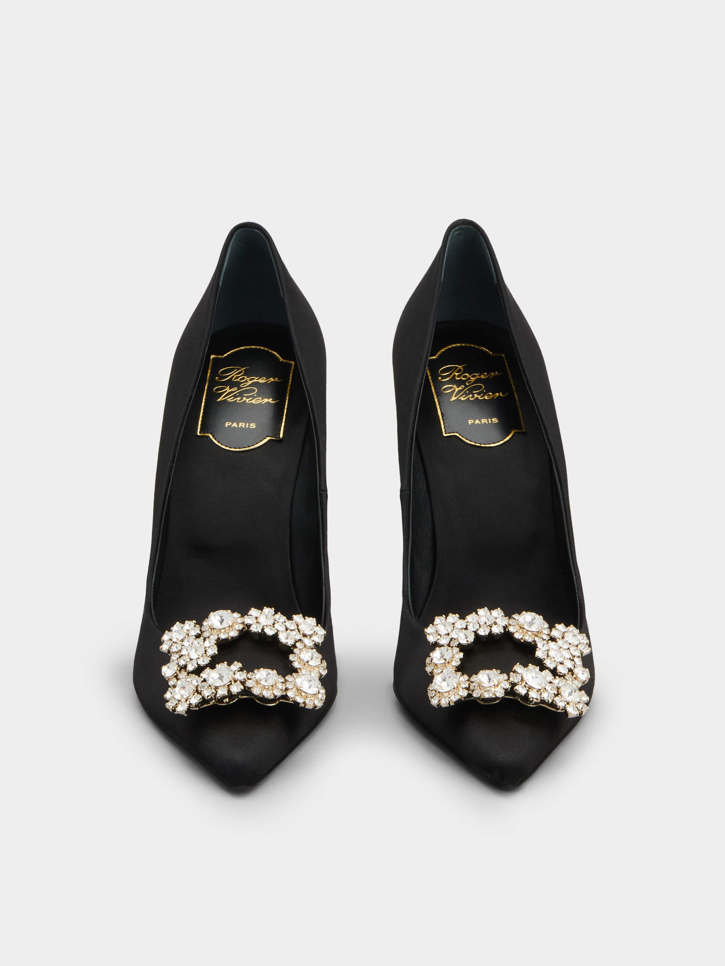 Flower Strass Buckle Pumps in Satin - 7