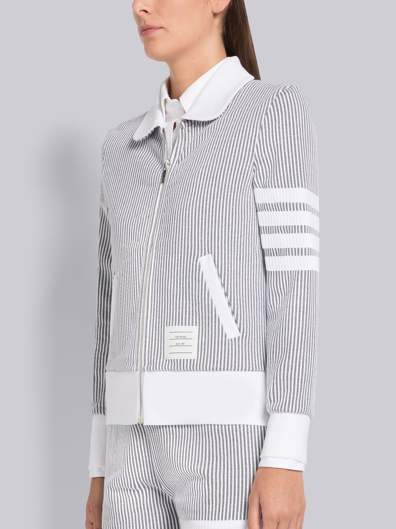 Thom Browne Seersucker Loopback 4-Bar Round Collar Zip Jacket outlook
