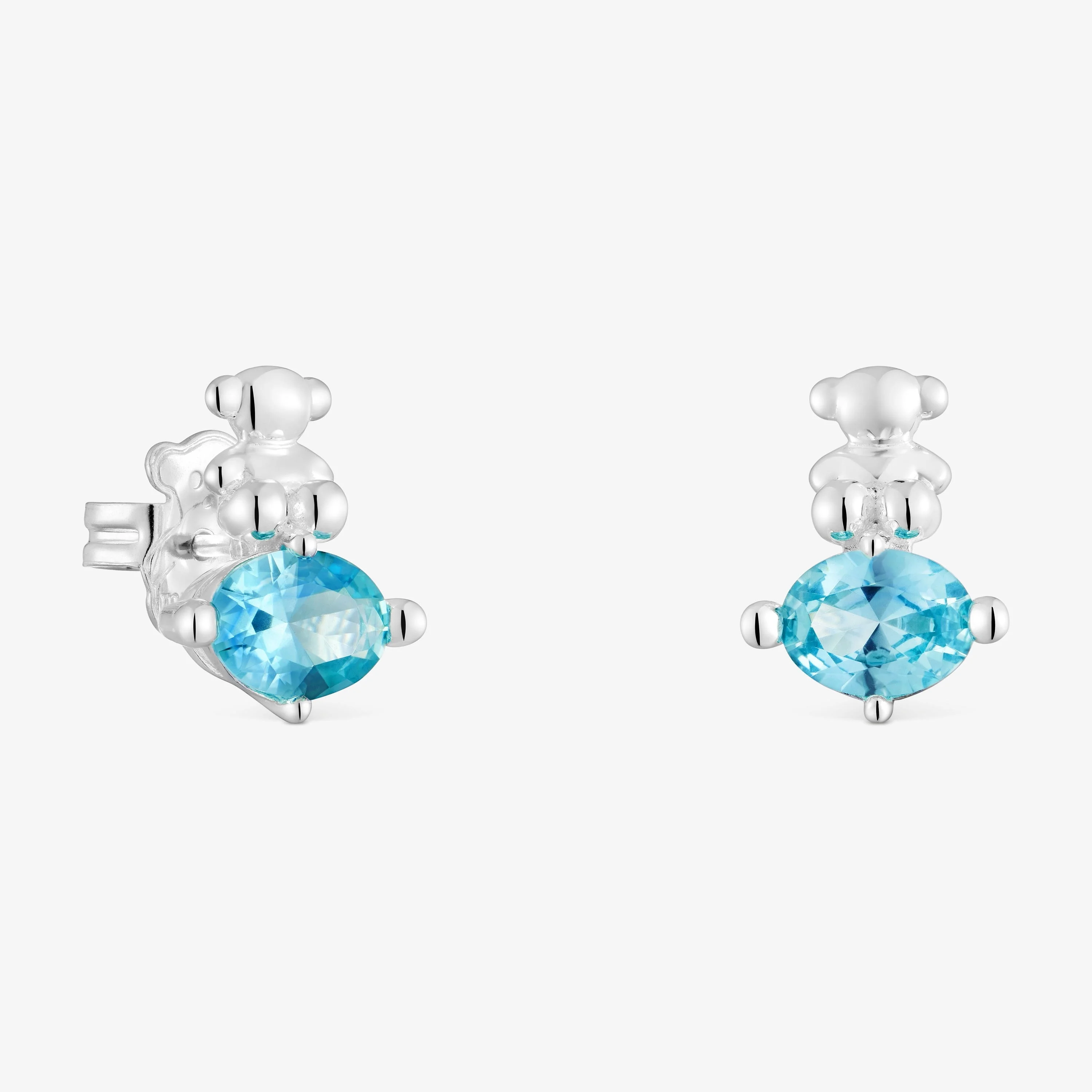 Silver bear motif Earrings with lab-grown blue sapphire Bold Bear LGG - 1
