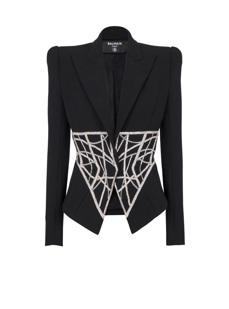 Embroidered slim-fit grain de poudre jacket 1